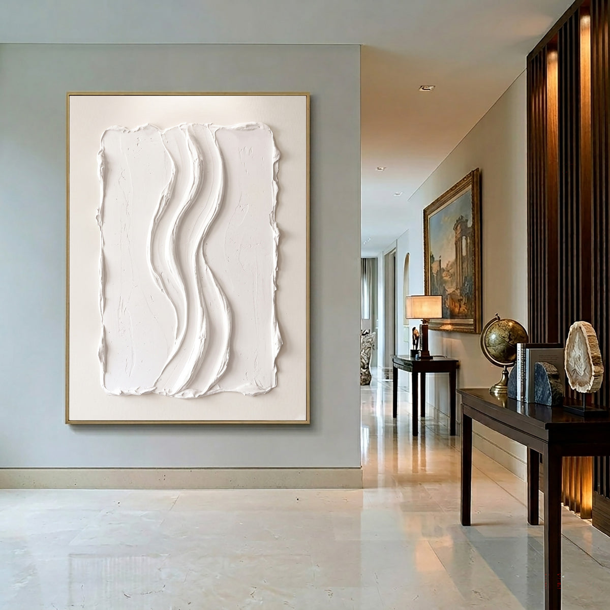 Large Architectural White Textured Wall Art Abstract Oil Painting Modern Minimalist Luxury Interior Artwork