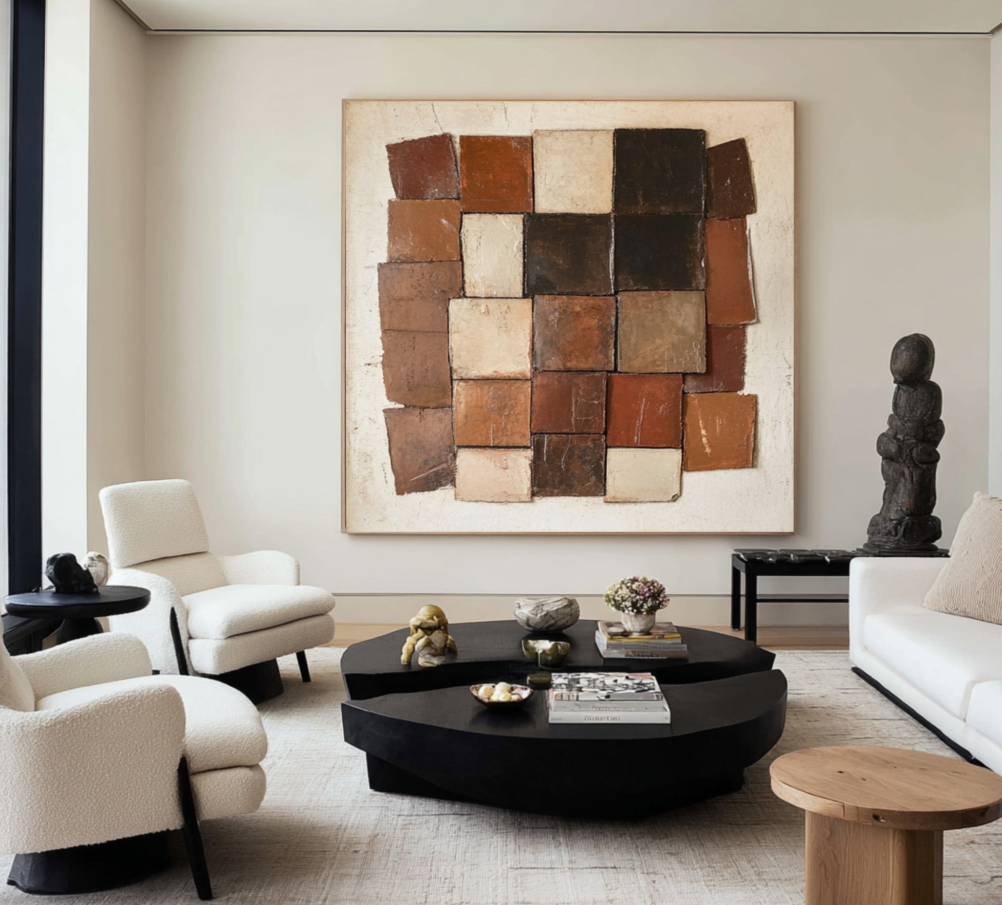 Large Abstract Oil Painting Earth Tone Geometric Art, Textured Modern Wall Art for Living Room | ArtvistaGallery #WAB 007