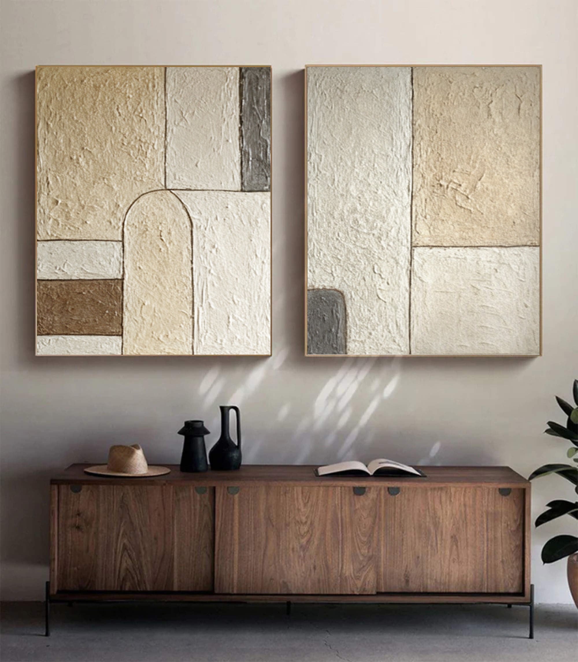 Neutral Abstract Art Set Modern Living Room Decor #WG 047