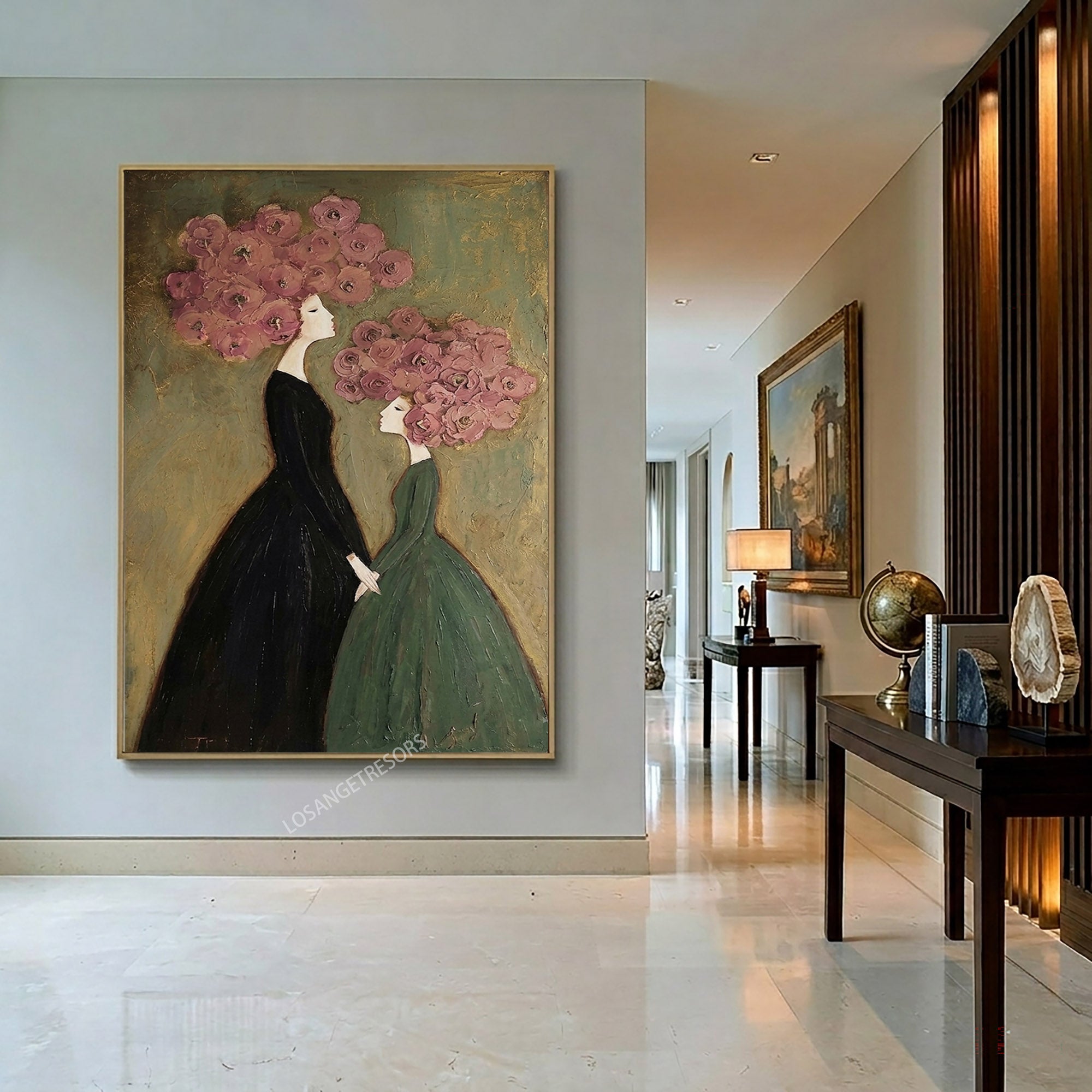 Large Botanical Figure Wall Art Elegant Floral Oil Painting Canvas