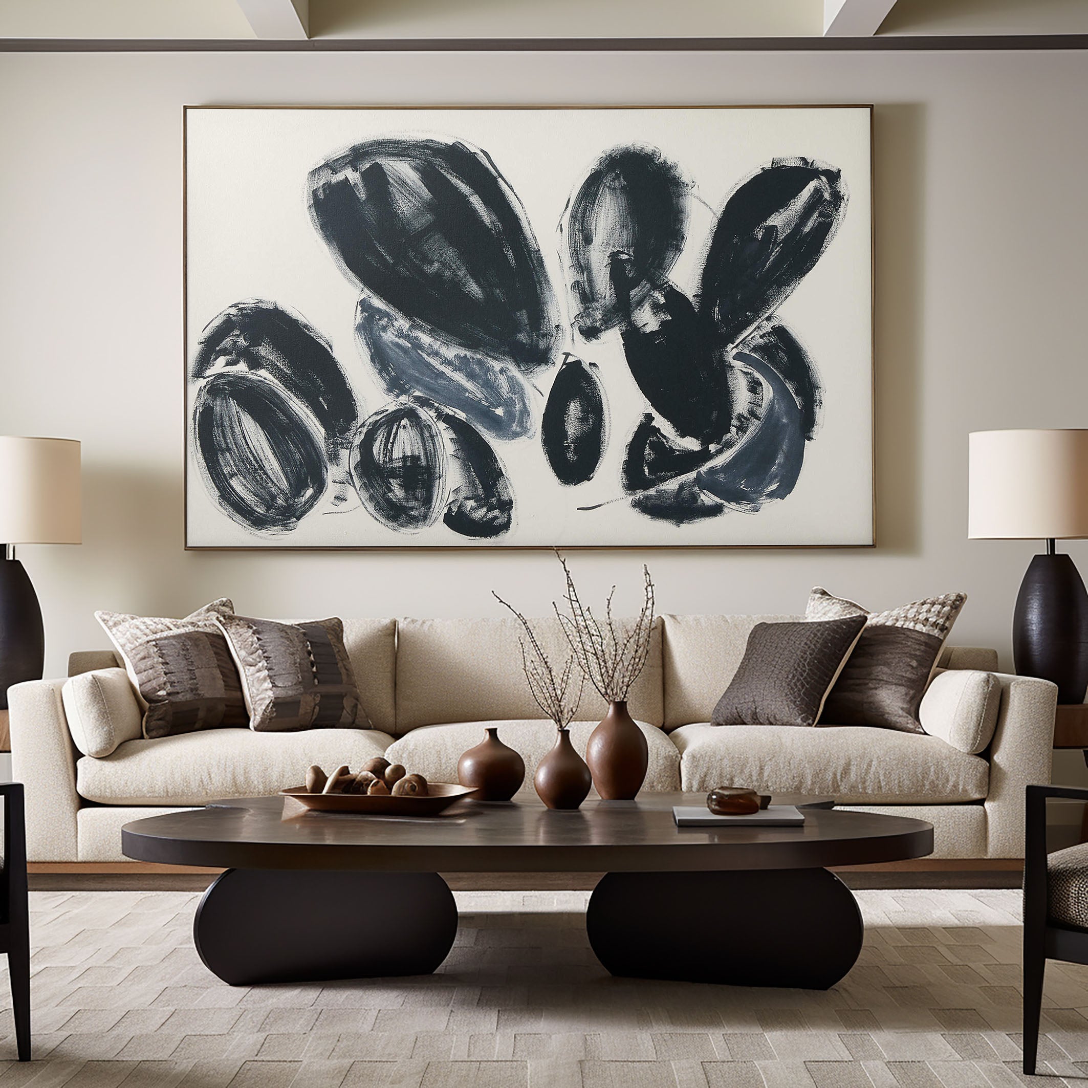 Bold Rounded Forms Abstract, Large Grey Contemporary Wall Art #BGA 055