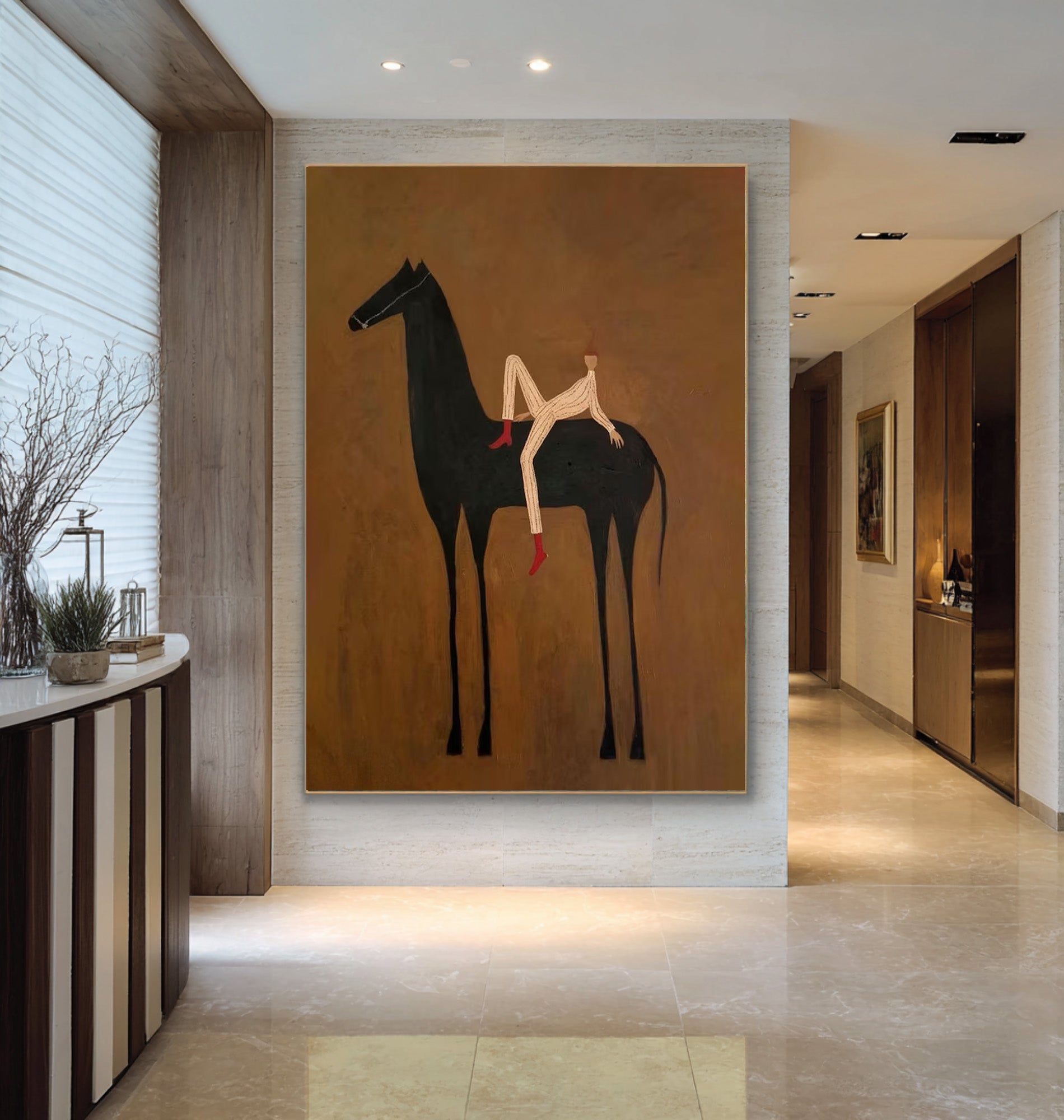 Large Abstract Horse Rider Wall Art Contemporary Equestrian Painting