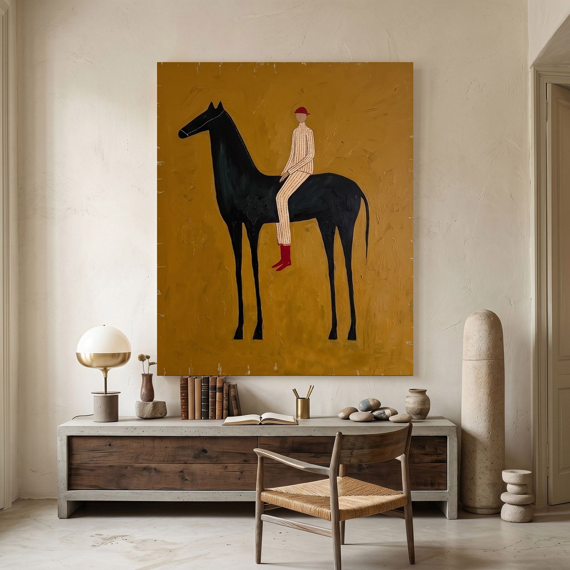Large Cowboy Horse Wall Art Contemporary Western Minimalist Painting
