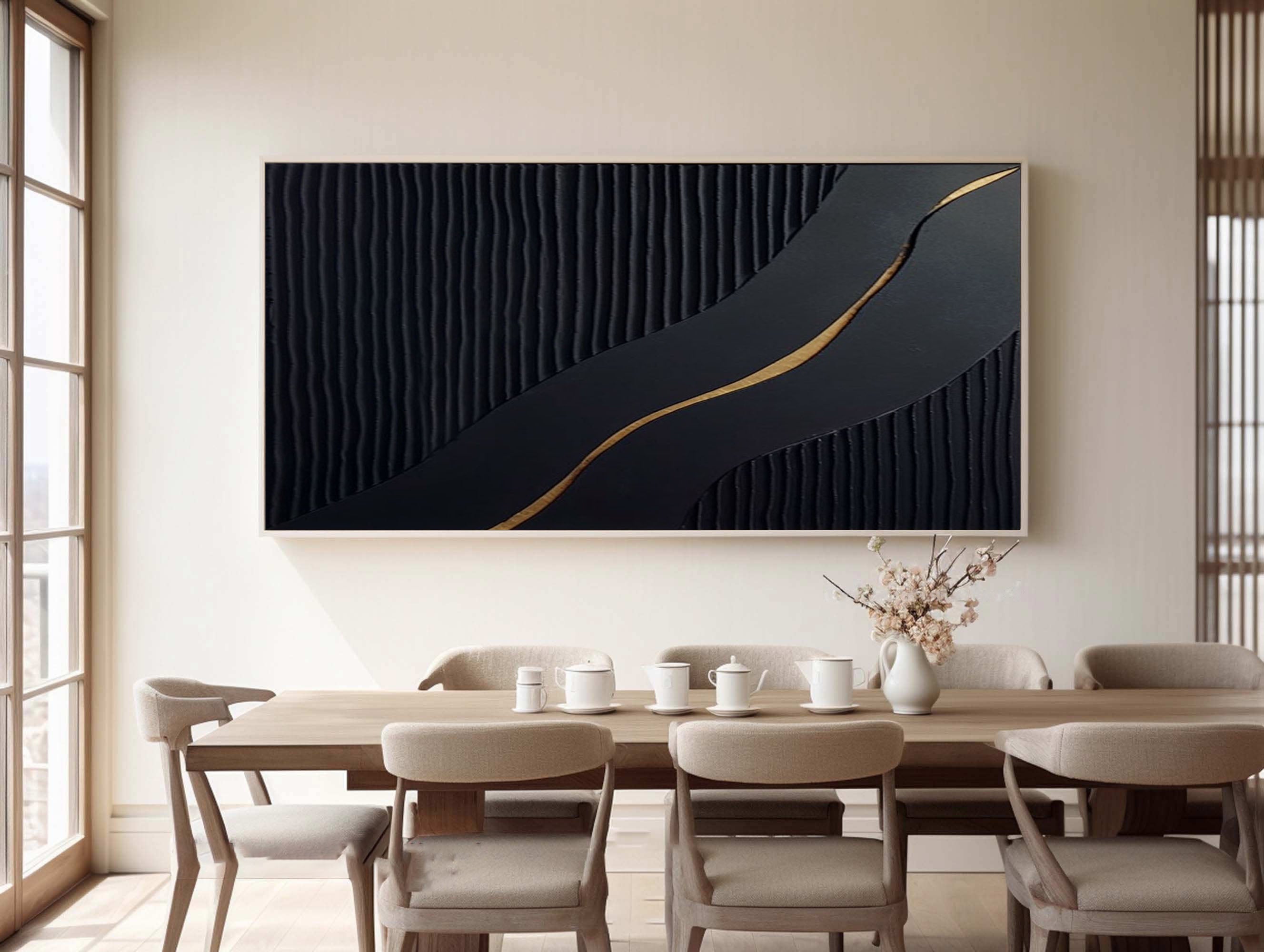 Sophisticated Black and Gold Abstract Painting for Luxury Homes #BM 023