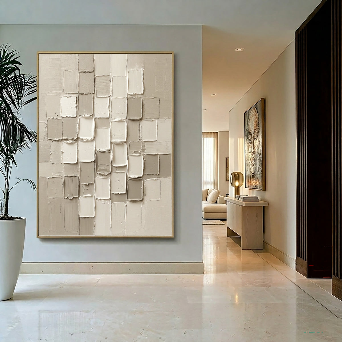 Large White Sculptural Relief Wall Art Modern 3D Textured Abstract Oil Painting Raised Geometric Blocks Minimalist Luxury Interior Decor