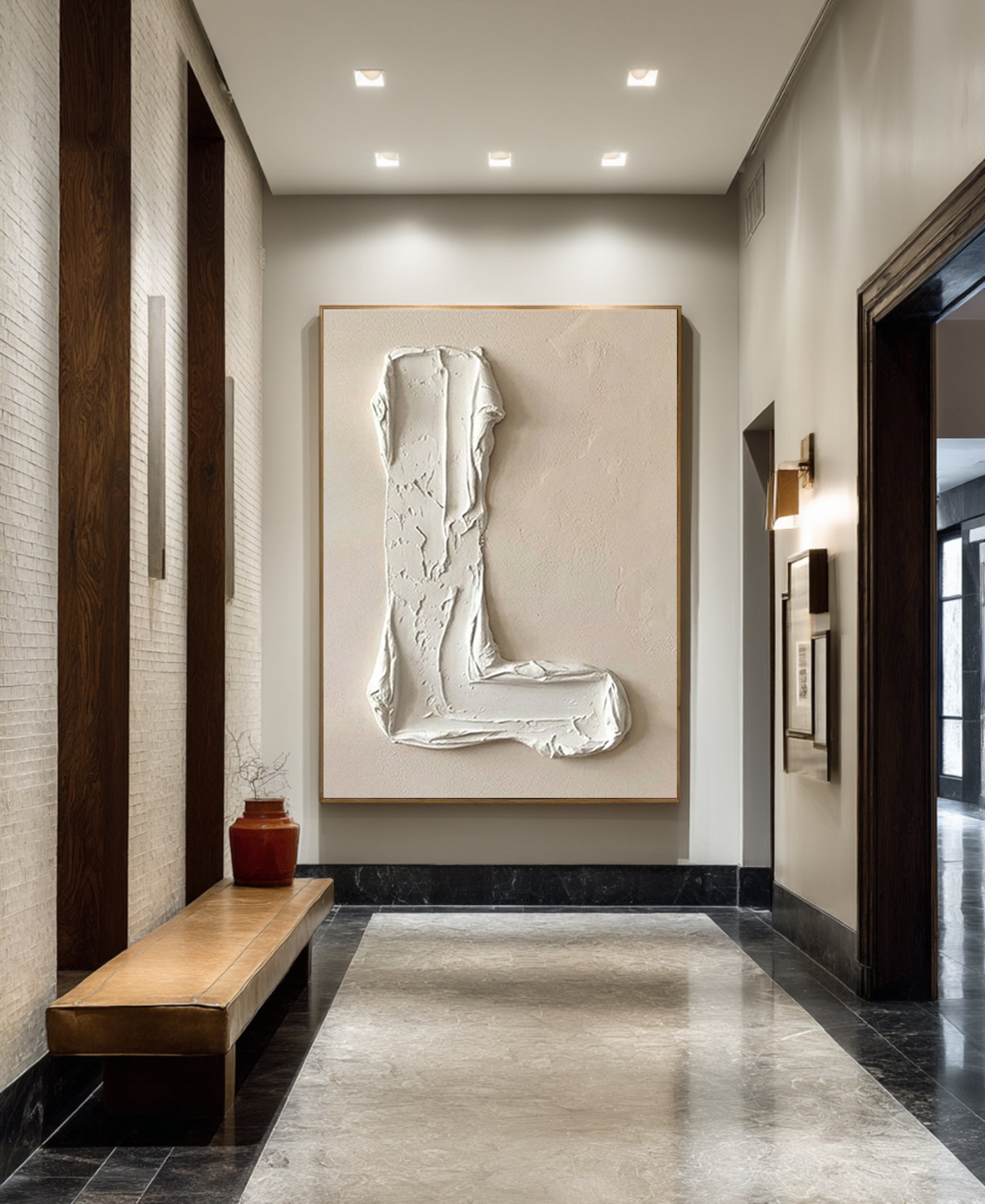 Large Minimal Letter Oil Painting – Contemporary Neutral Texture Wall Art
