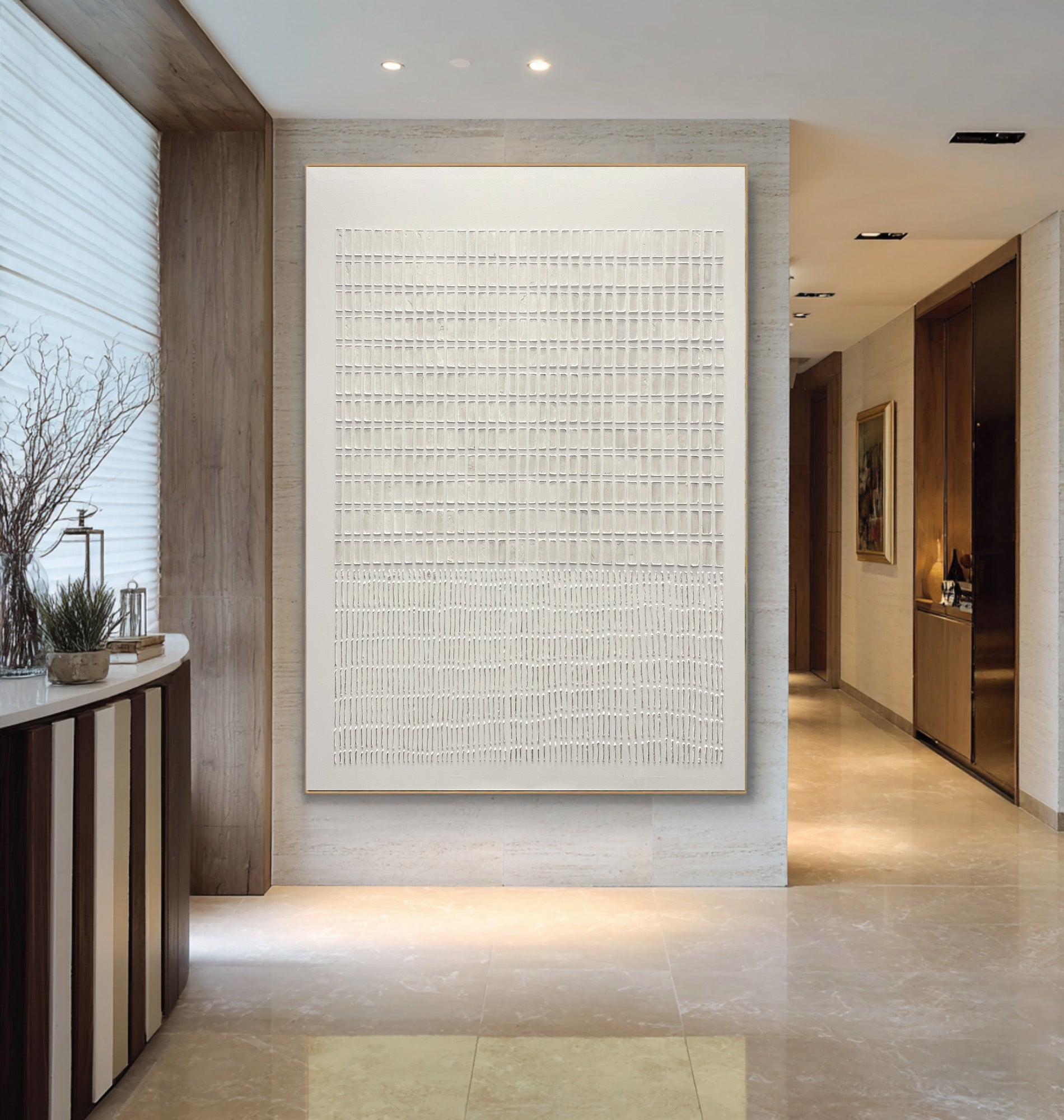 Large Abstract Oil Painting Beige Textured Grid Art, Modern Luxury Wall Art for Living Room | ArtvistaGallery #WAB 024
