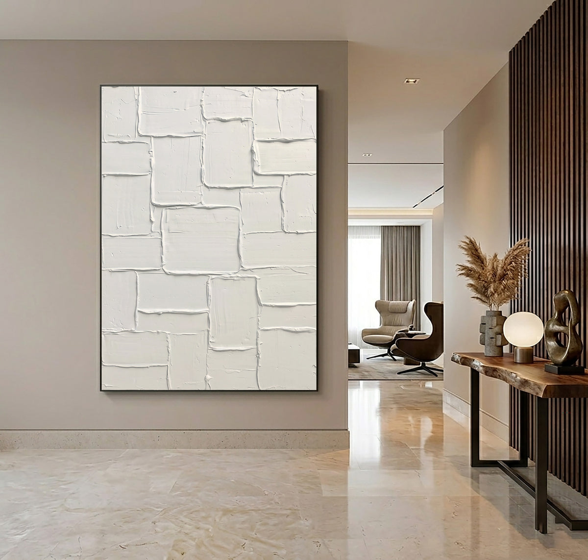 Wabi Sabi Ivory Blocks Handmade Artwork Neutral Textured Abstract Wall Art Modern Interior Decor