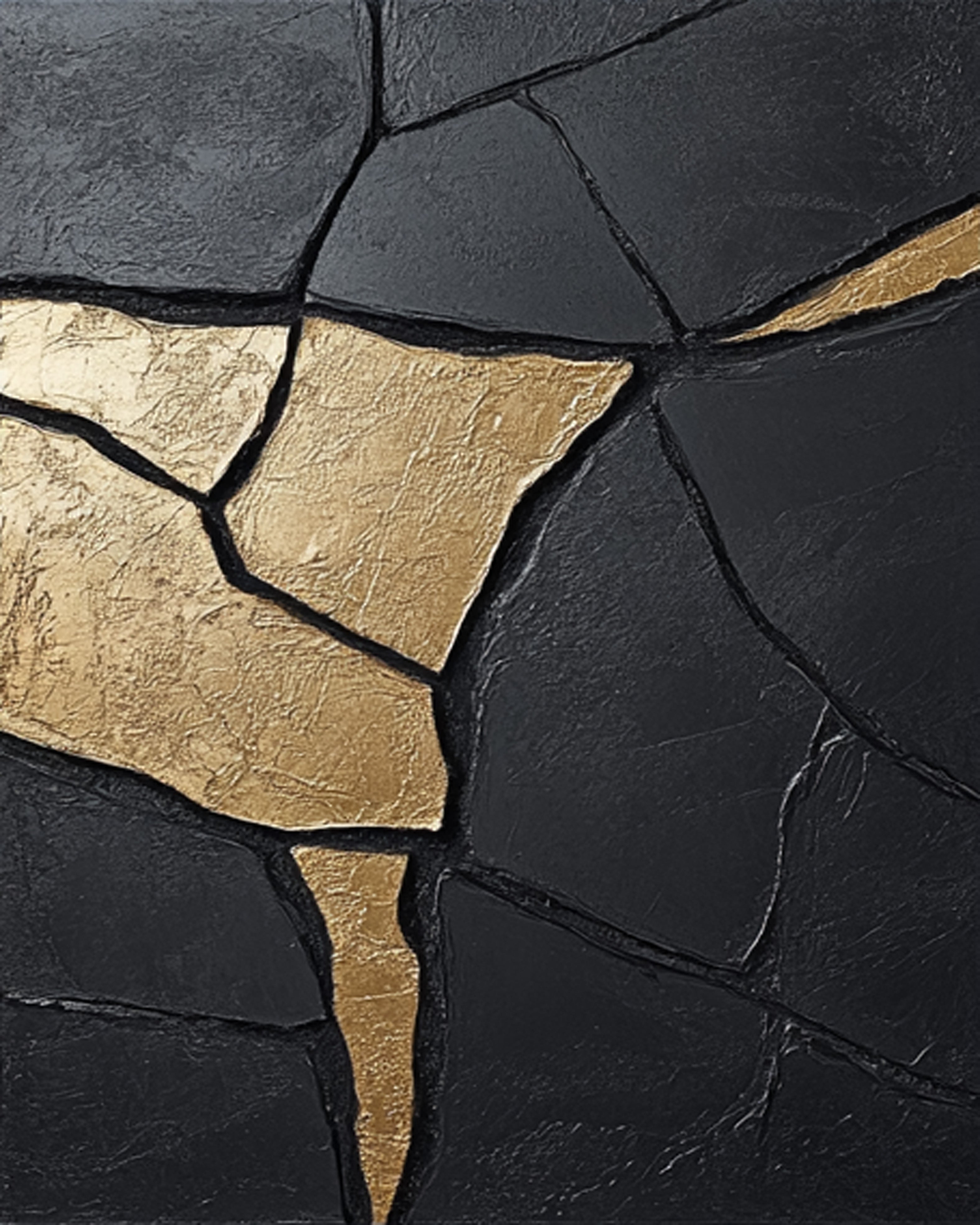 Large Contemporary Black Impasto Art with Organic Gold Shape #BGA 189