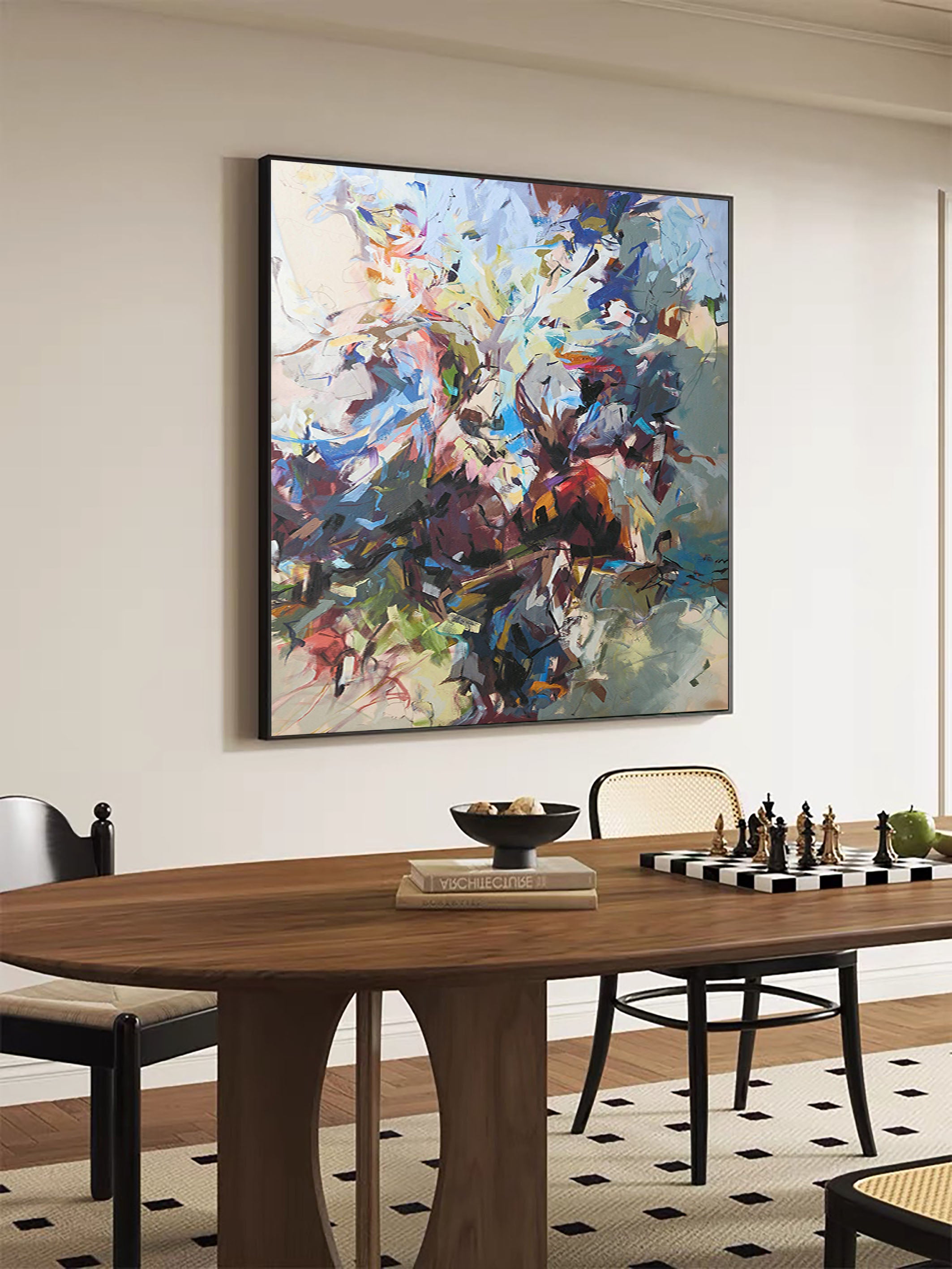 Colorful Abstract with Dynamic Brushwork, Minimalist Wall Art #BGA 072
