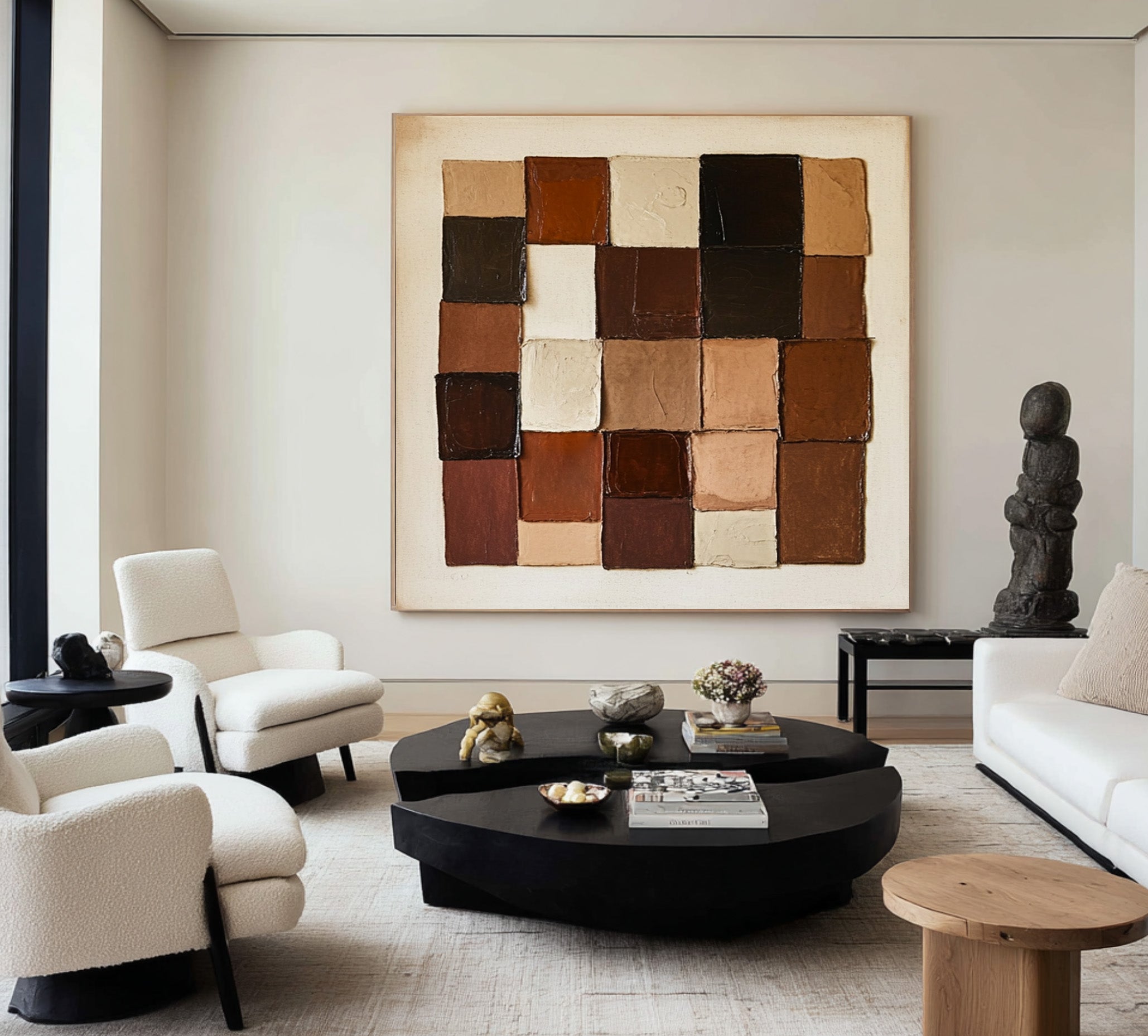 Large Abstract Oil Painting Geometric Blocks, Earth Tone Wall Art for Entryway Decor | ArtvistaGallery #WAB 010