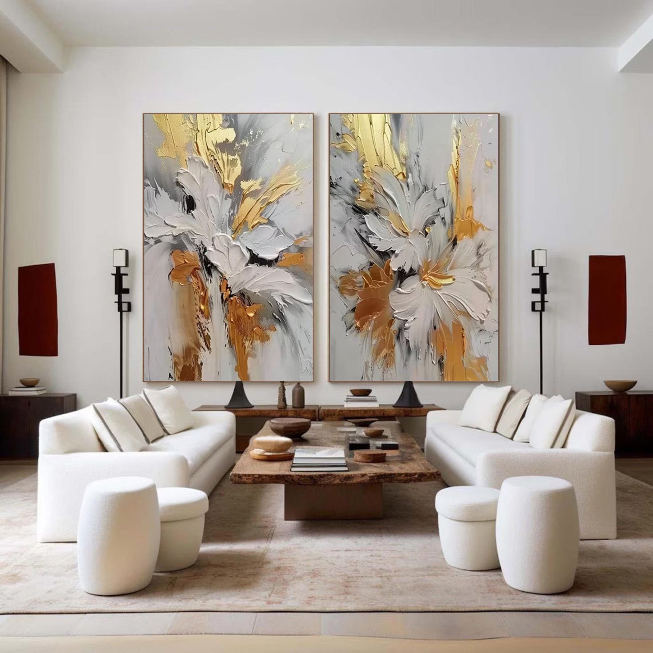 Opulent Bloom Set: 3D Gold Floral Art, Textured Abstract Art #BGA 133