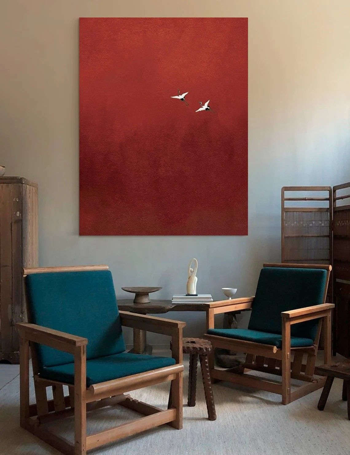 Dramatic Red Sky, Birds in Flight, Contemporary Wall Canvas #BGA 091