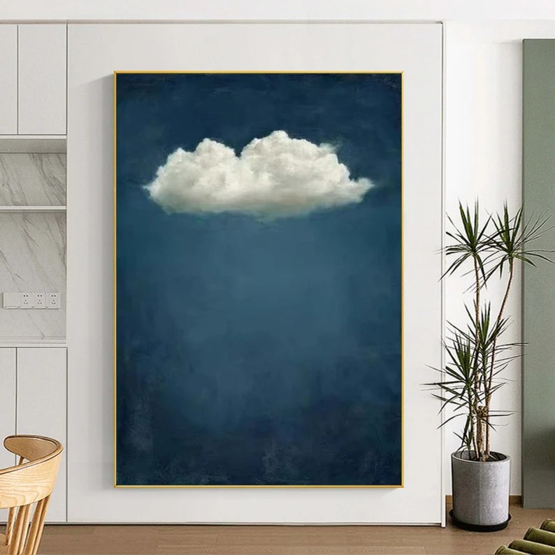 Celestial Solitude: Emerald Blue Cloud, Minimalist Sky Art #BGA 107