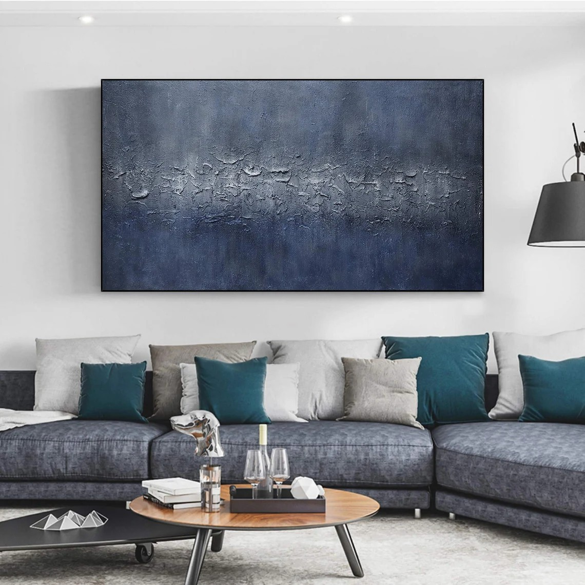 Chasm of Blue: Abstract Dark Blue Art, Tactile Relief Decor #BGA 109