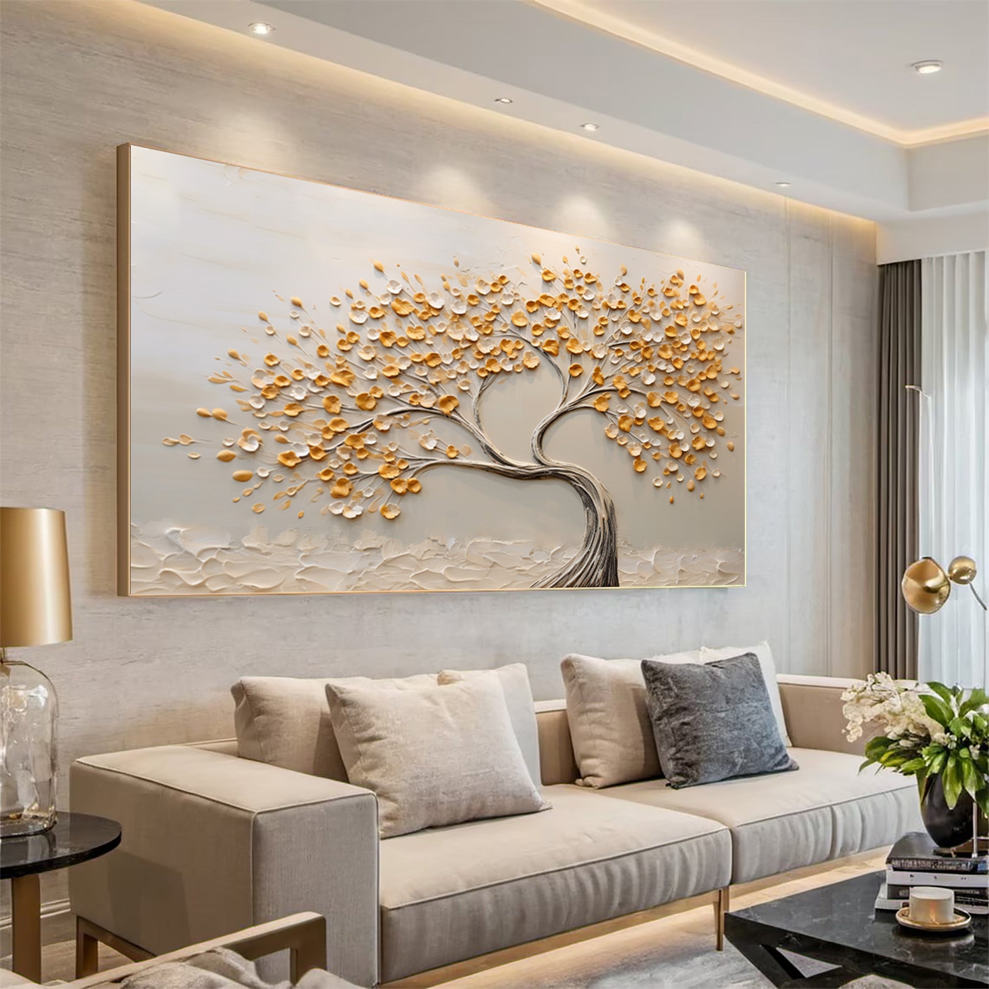 Golden Tree Art 3D Textured Leaves Painting #WG 090
