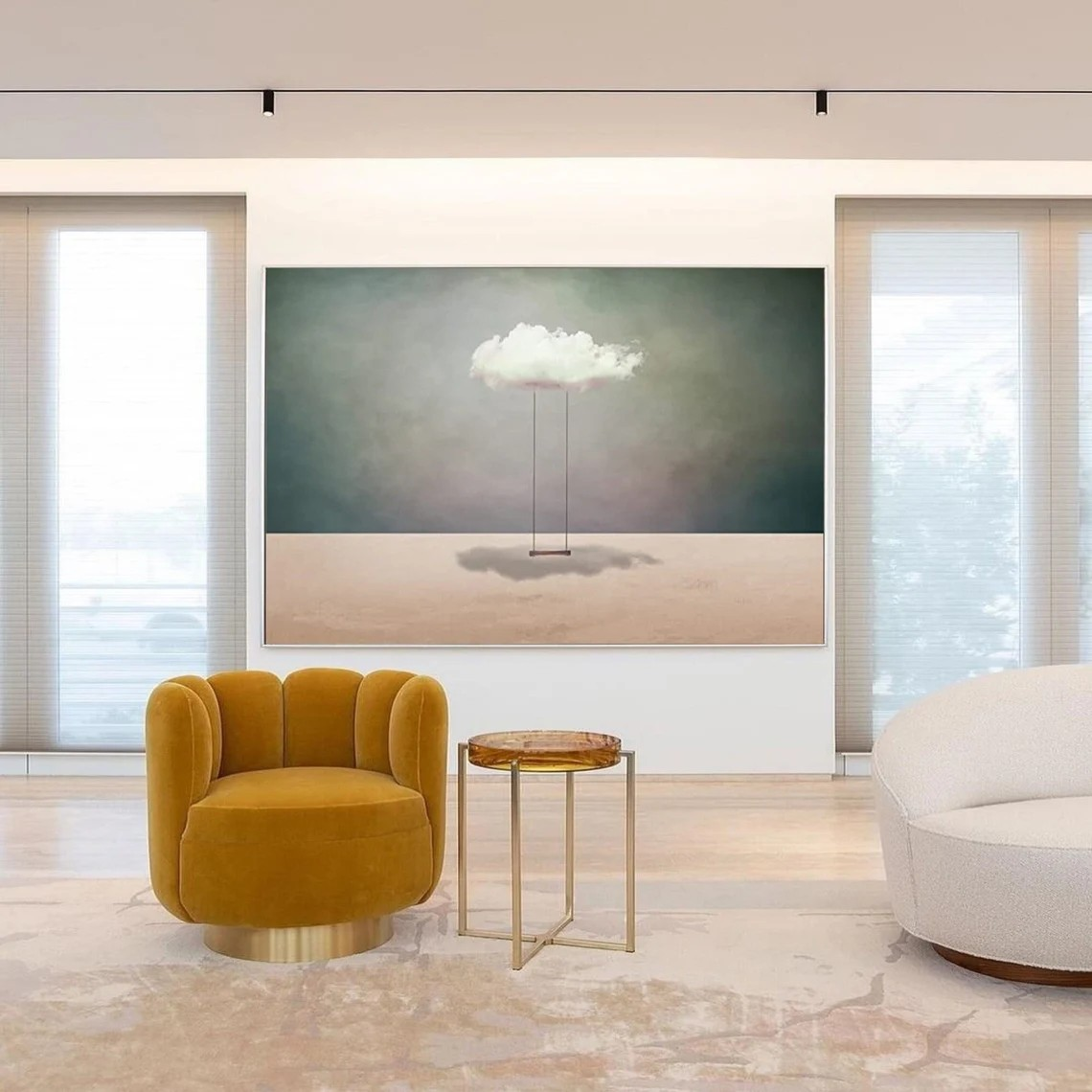 Modern Cloud Swing, Surreal Turquoise Landscape Wall Art #BGA 106