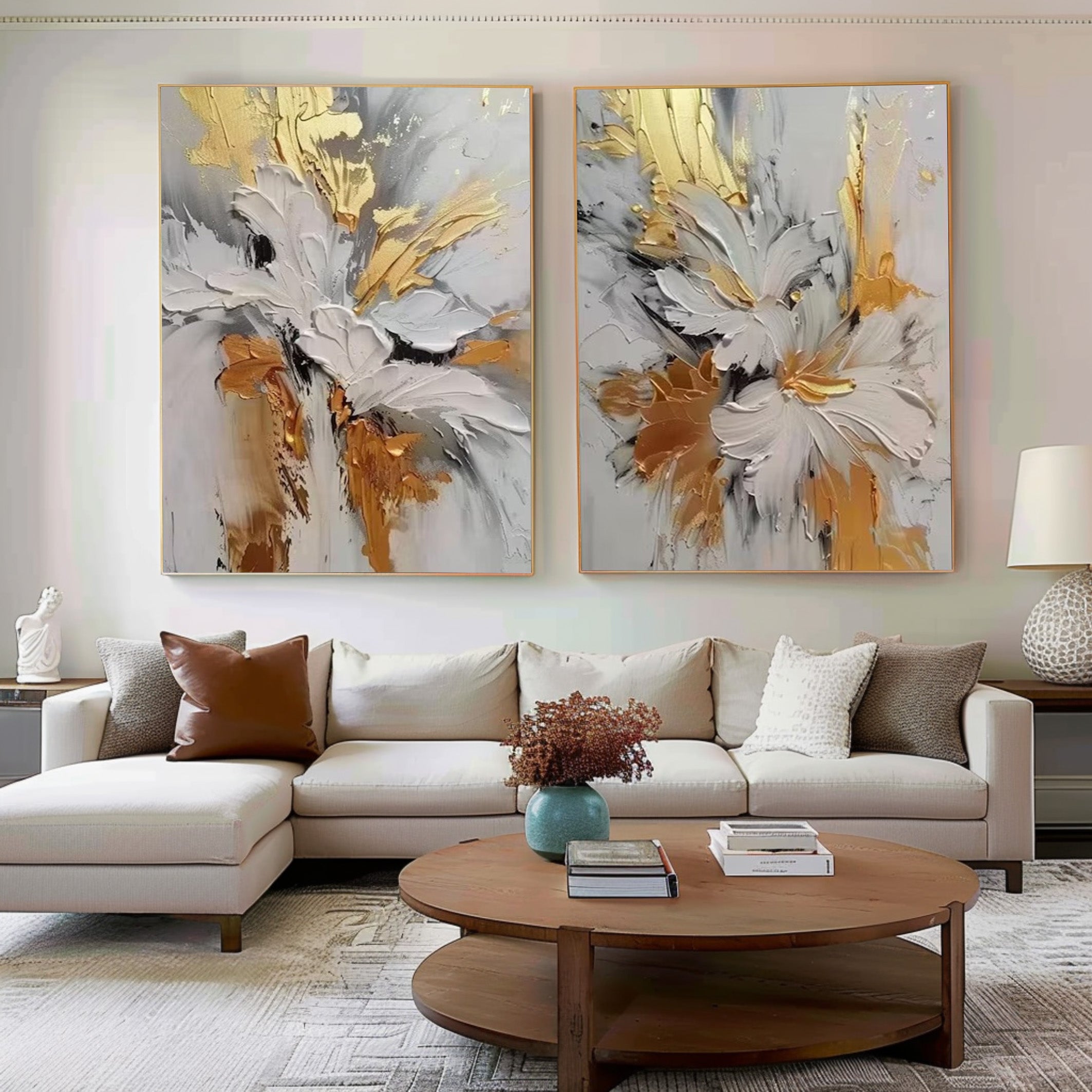 Opulent Bloom Set: 3D Gold Floral Art, Textured Abstract Art #BGA 133