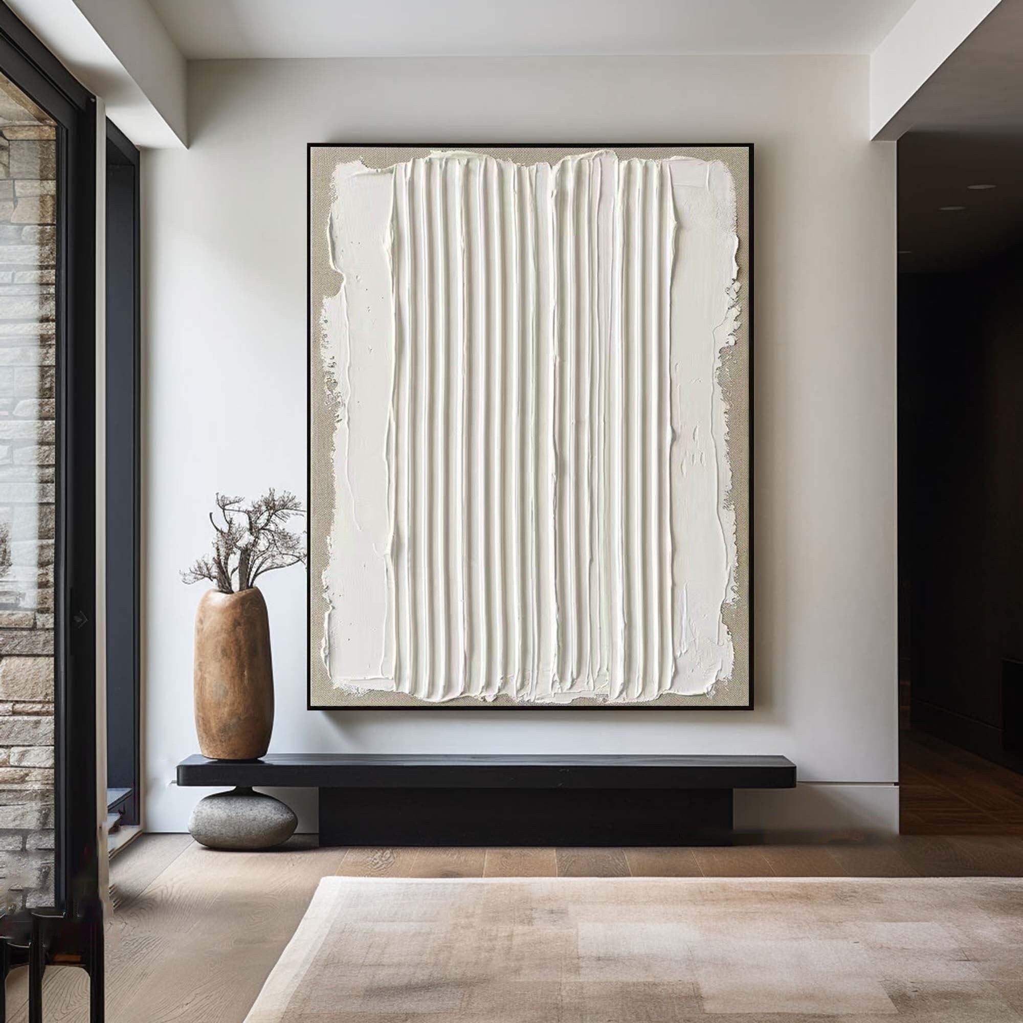 Large Vertical Textured Oil Painting for Minimalist Neutral Wall Decor