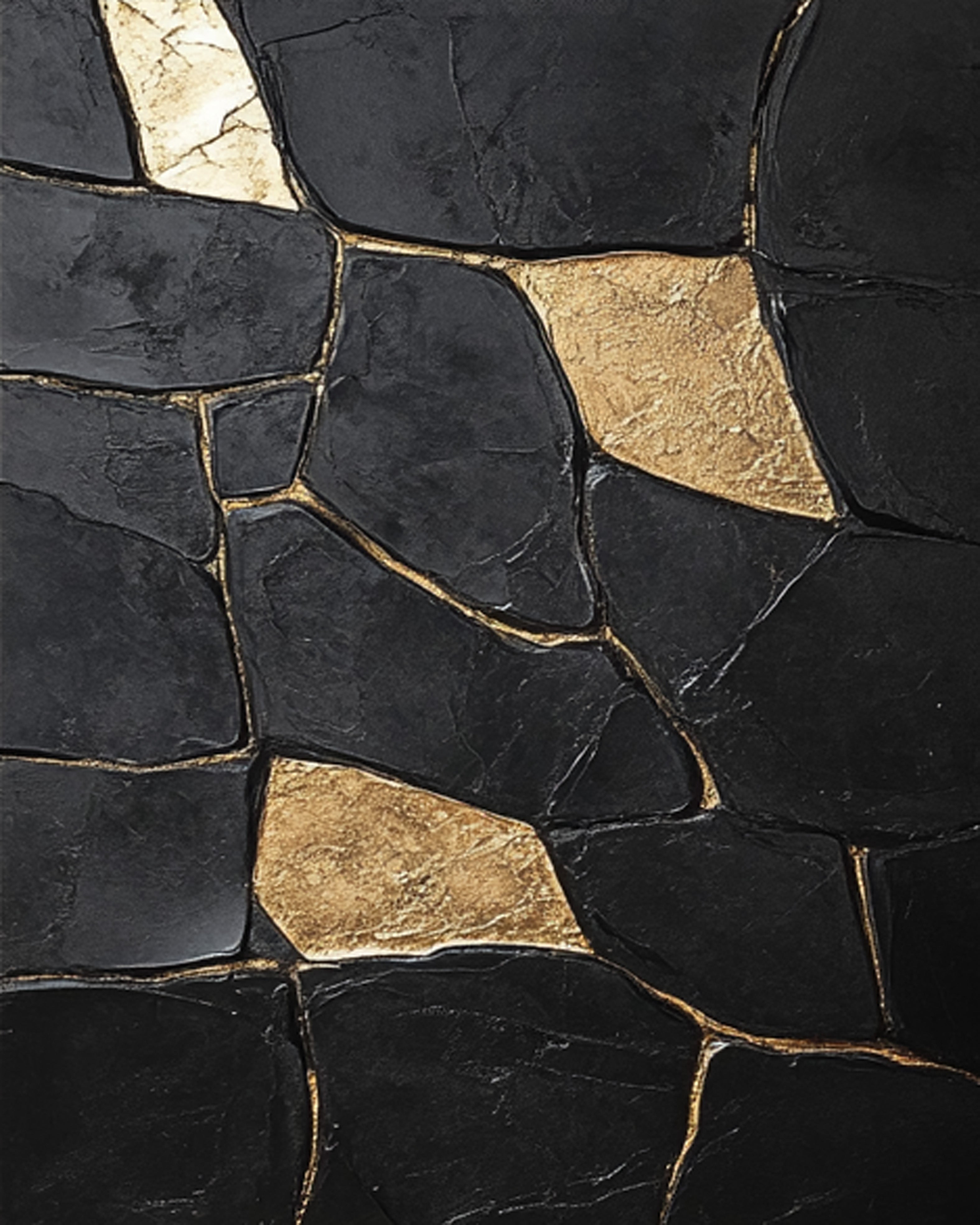Large Black Impasto Art with Bold Geometric Gold Wall Decor #BGA 188