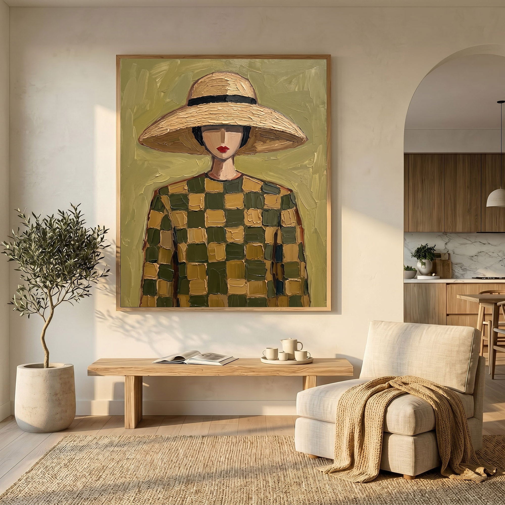 Large Woman Portrait Wall Art Abstract Oil Painting Vintage Americana Art Cowgirl Cowboy Western Fashion Figure Minimalist Decor