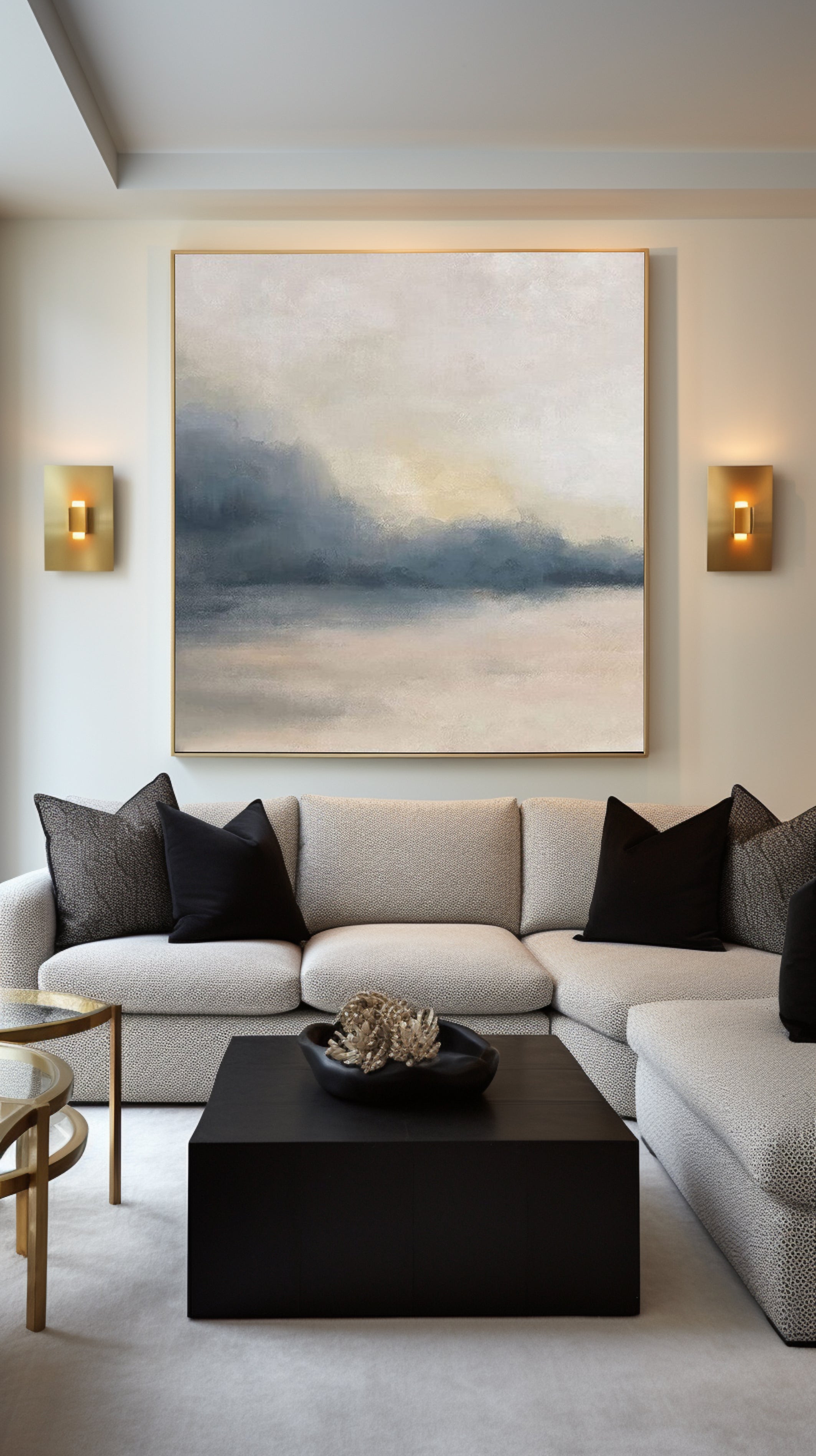 Muted Horizon: Large Soft Color Abstract Landscape Art #BGA 137