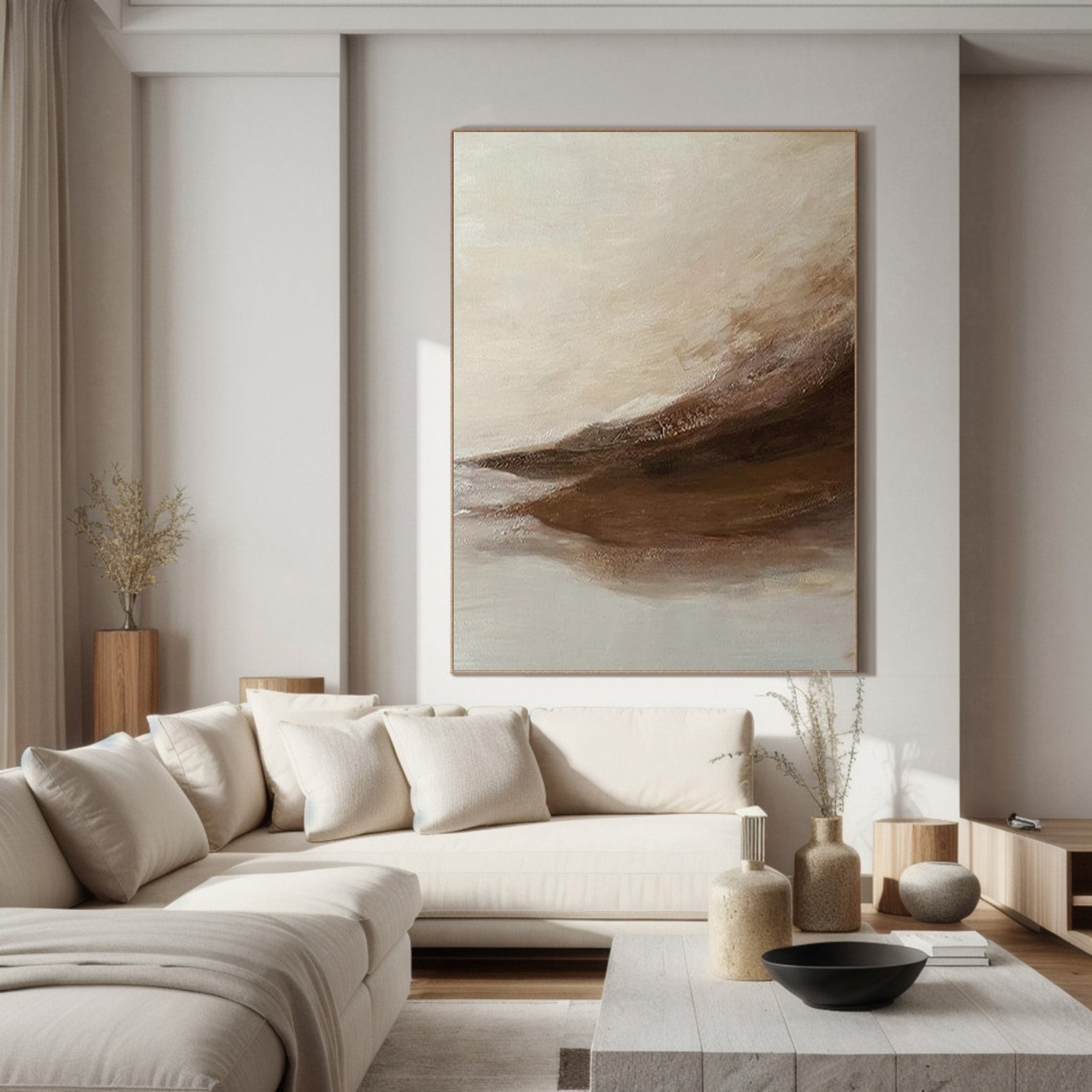 Beige Drift: Abstract Movement Art, Neutral Palette Canvas #BGA 128