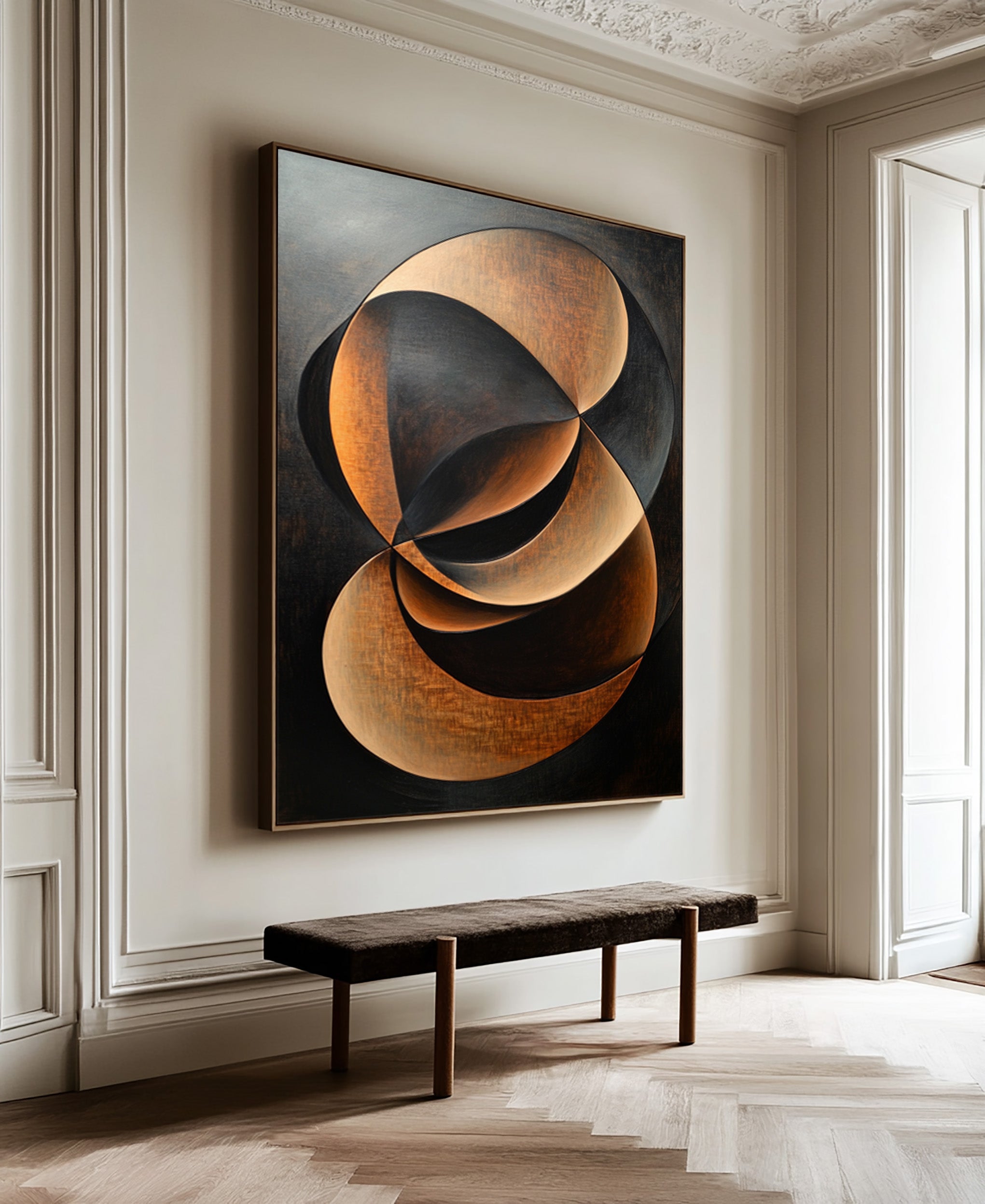 Dark Abstract Painting with Bronze Accents Modern Art #WG 094