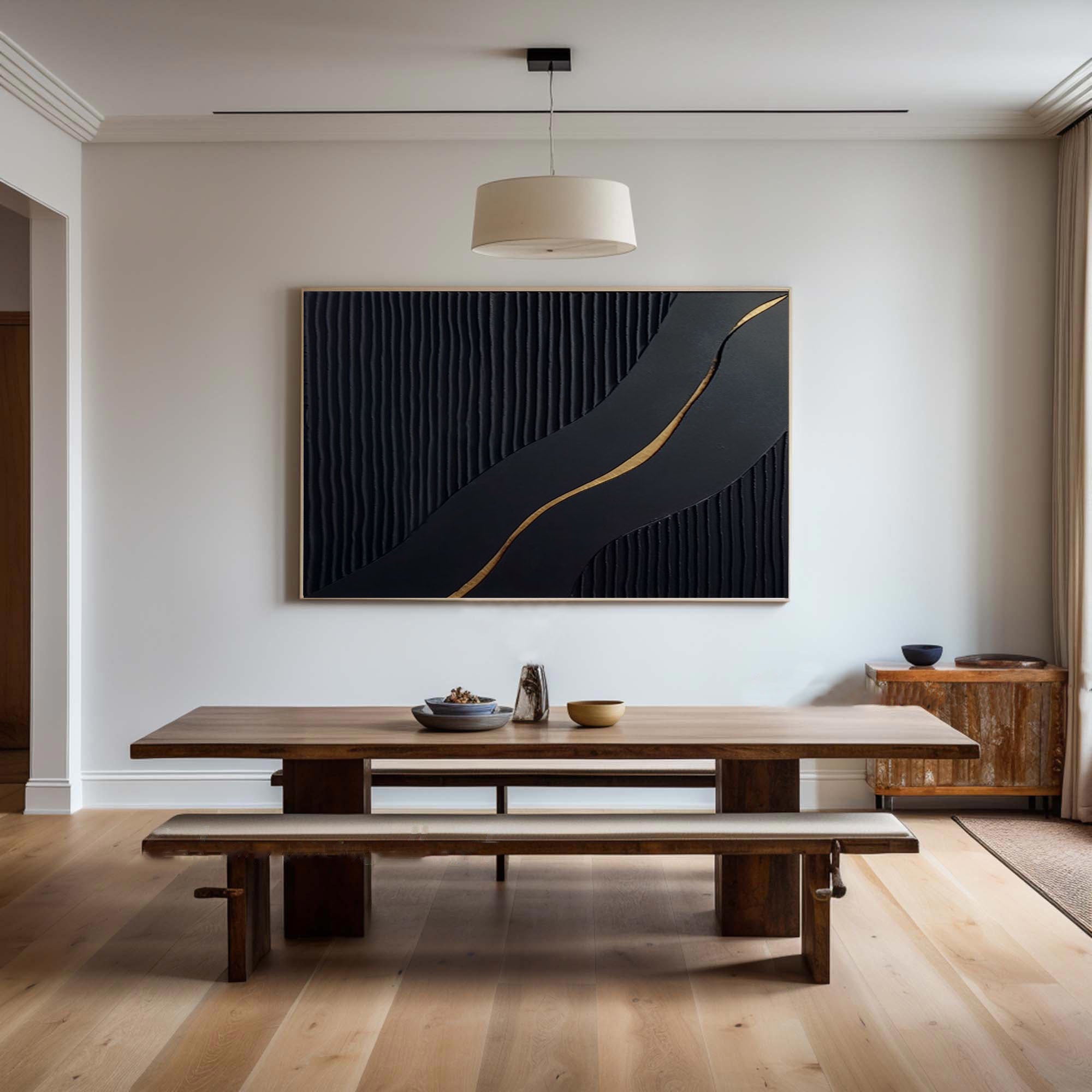 Sophisticated Black and Gold Abstract Painting for Luxury Homes #BM 023