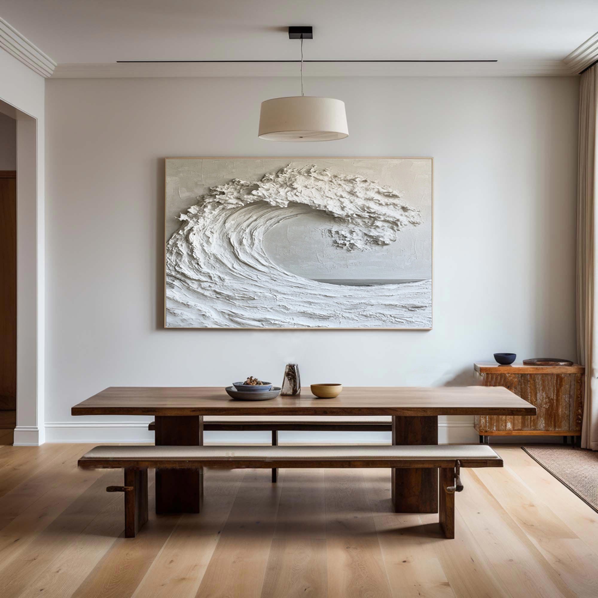 Large White Wave Abstract Art Textured Coastal Decor #WG 048
