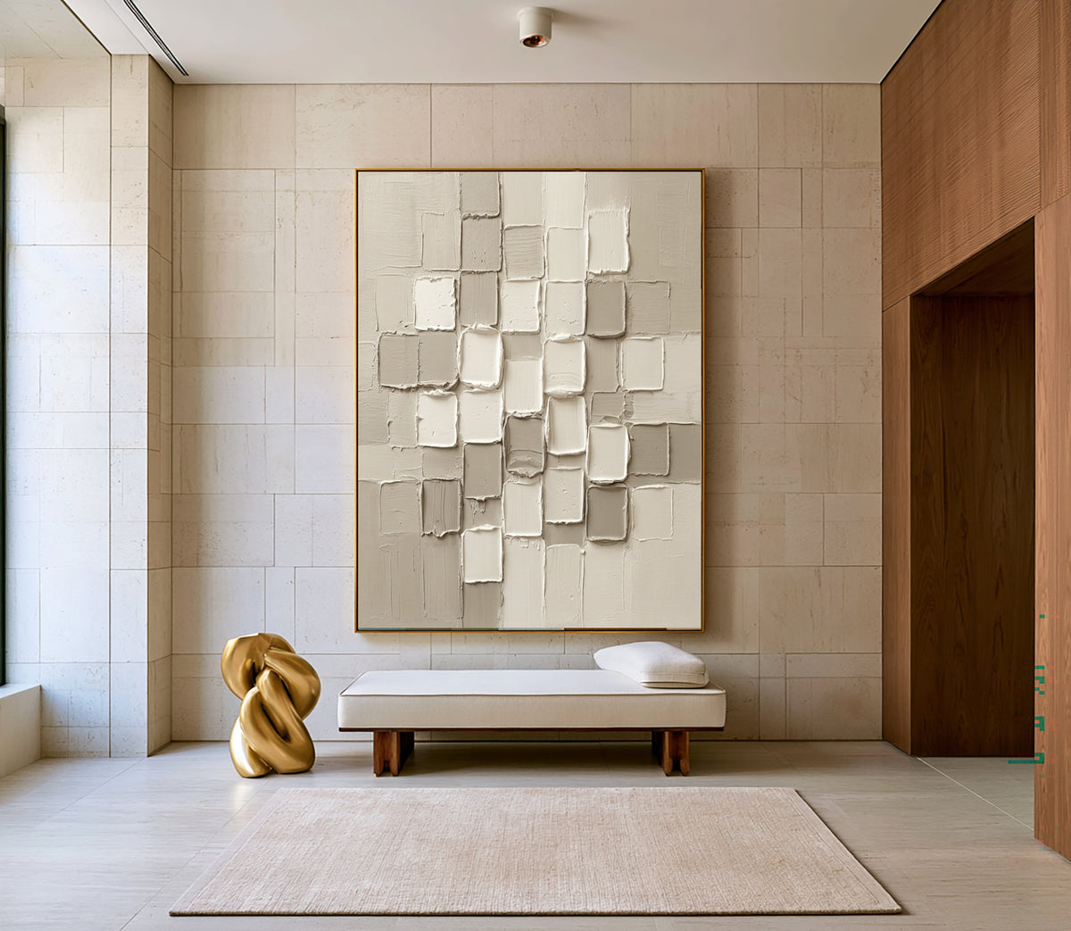 Large White Sculptural Relief Wall Art Modern 3D Textured Abstract Oil Painting Raised Geometric Blocks Minimalist Luxury Interior Decor