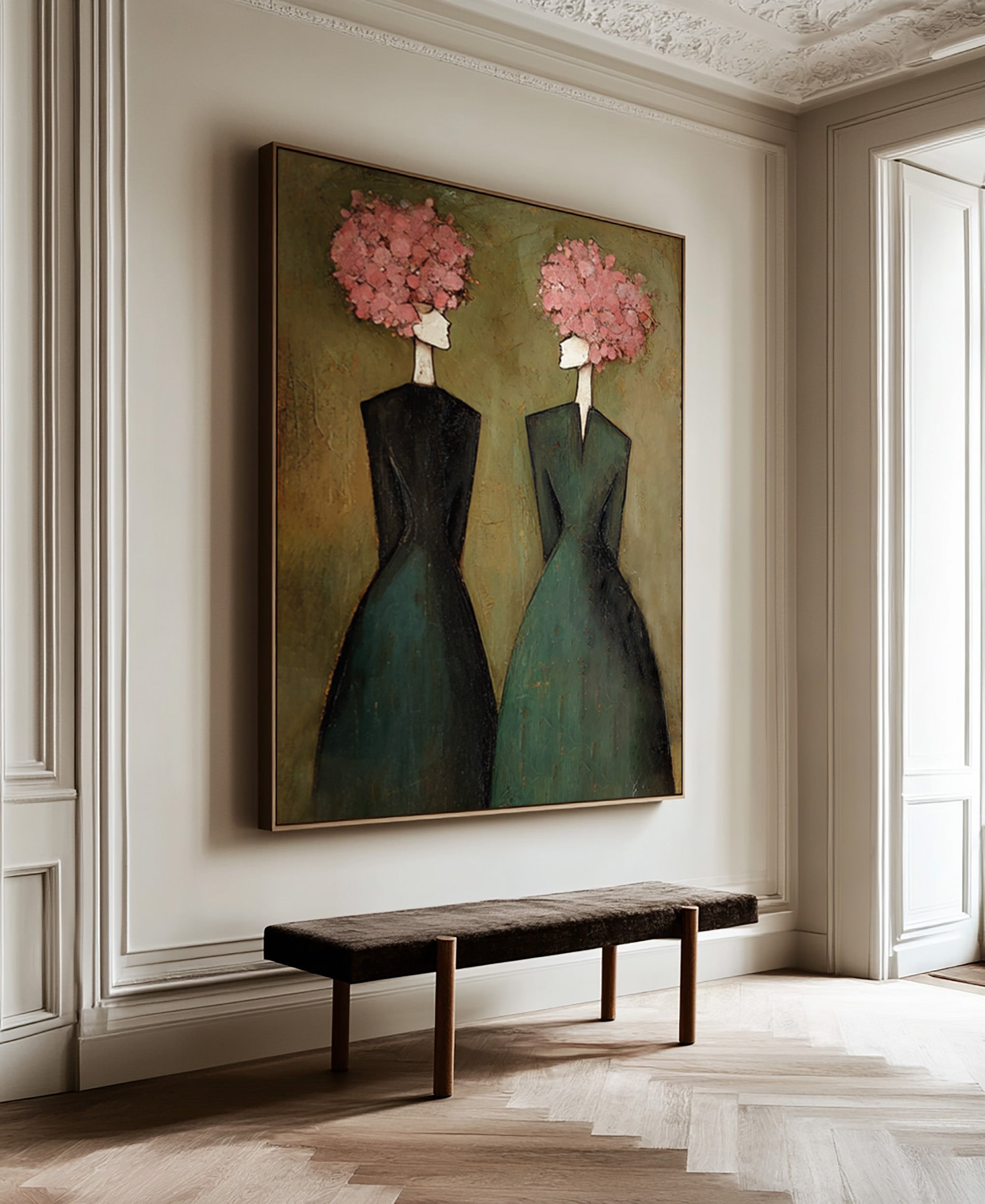 Large Elegant Figurative Oil Painting on Canvas – Modern Pink Portrait Wall Art #WAB 034