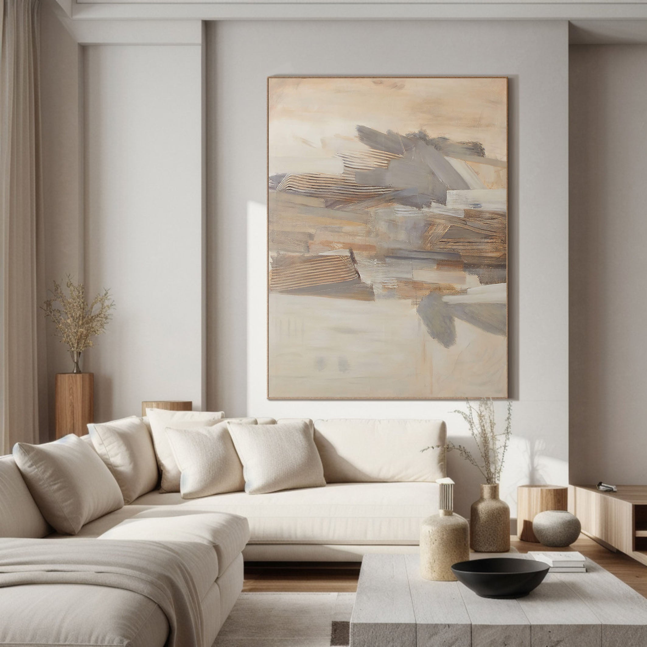 Textured Abstract Landscape, Layered Forms, Neutral Palette #BGA 053