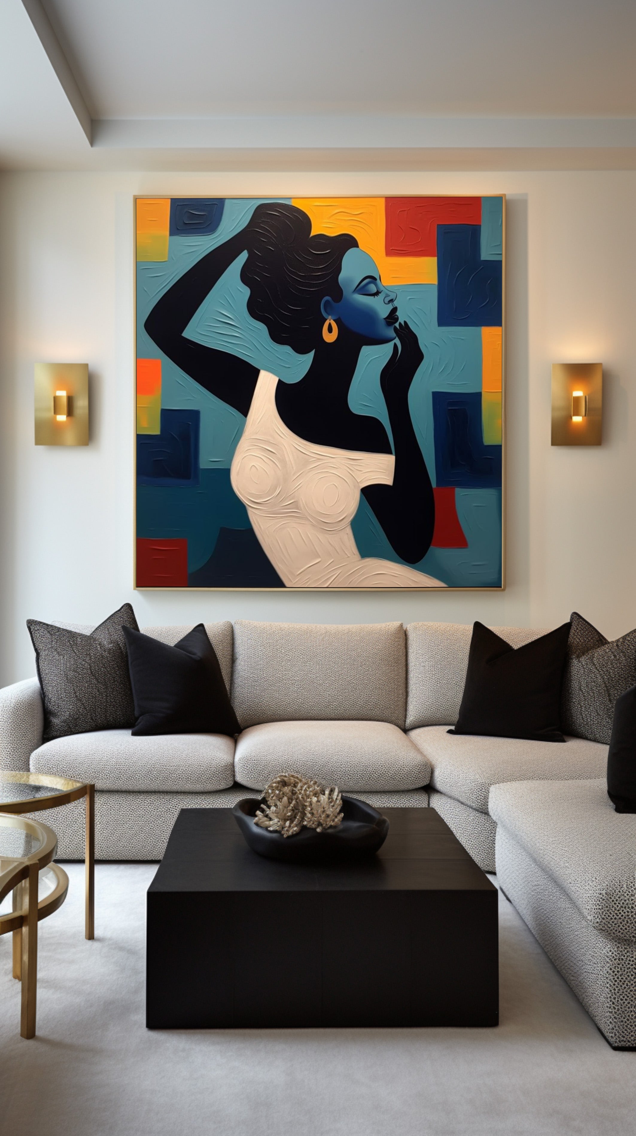 Textured Portrait with Bold Color Geometry, Modern Wall Art #BGA 170