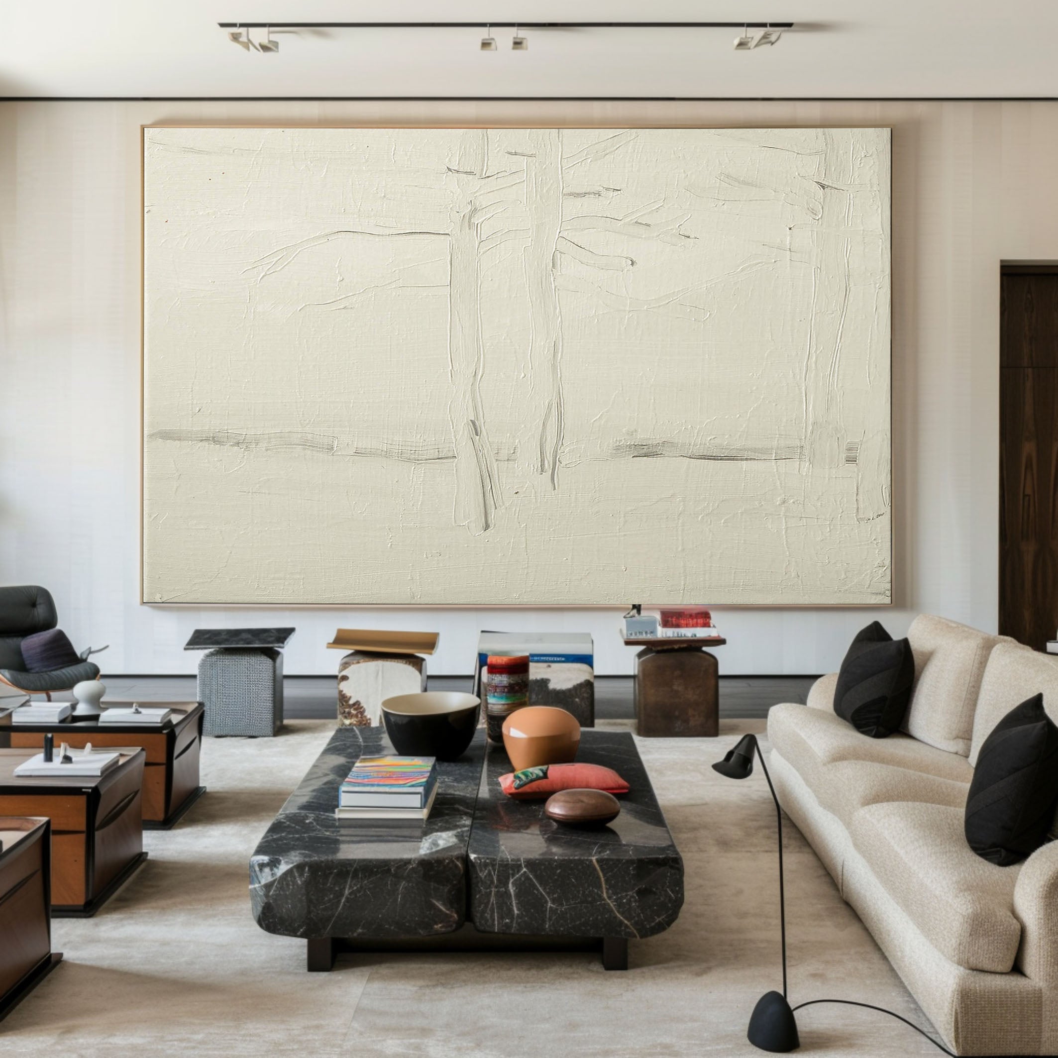 White Impasto with Textured Lines, Minimalist Wall Art #BGA 059