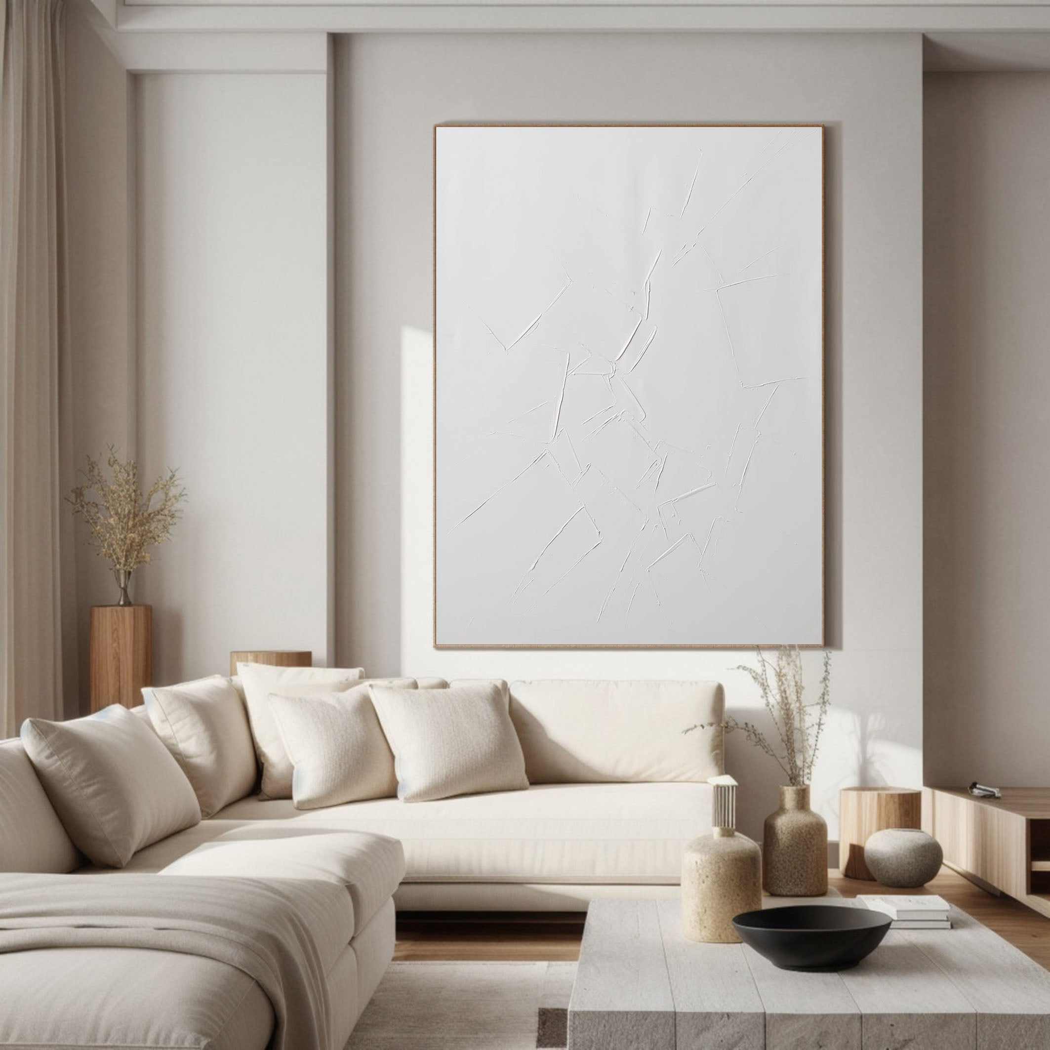 Large Minimalist White Wall Art With Textured Surface #BGA 049