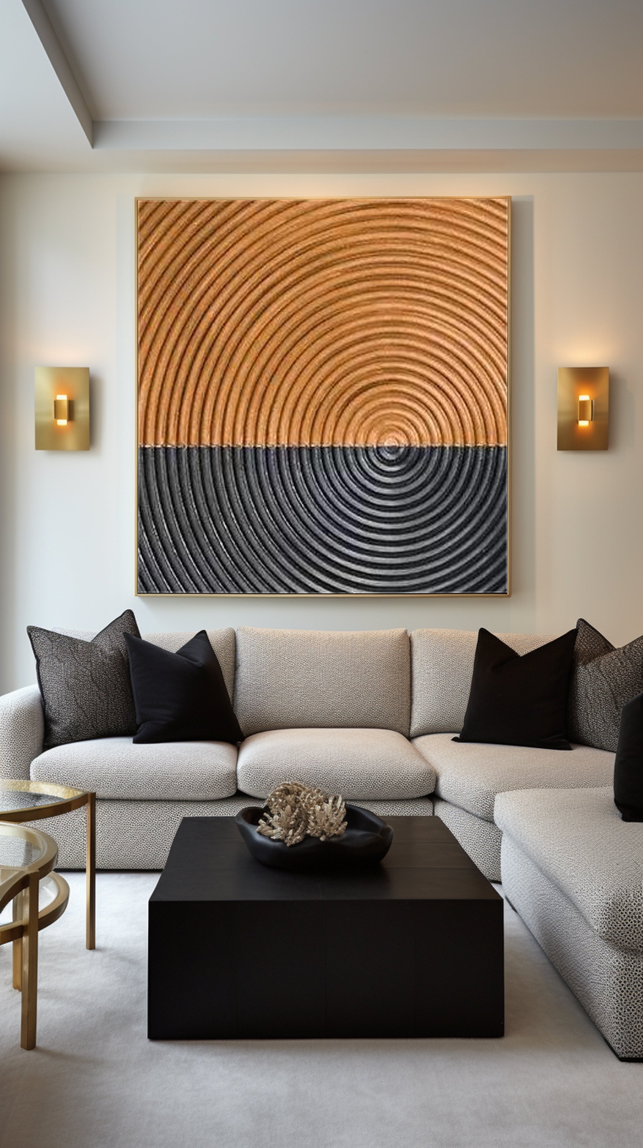 Binary Circles: Abstract Pattern Canvas, Two-Tone Radial Art #BGA 136