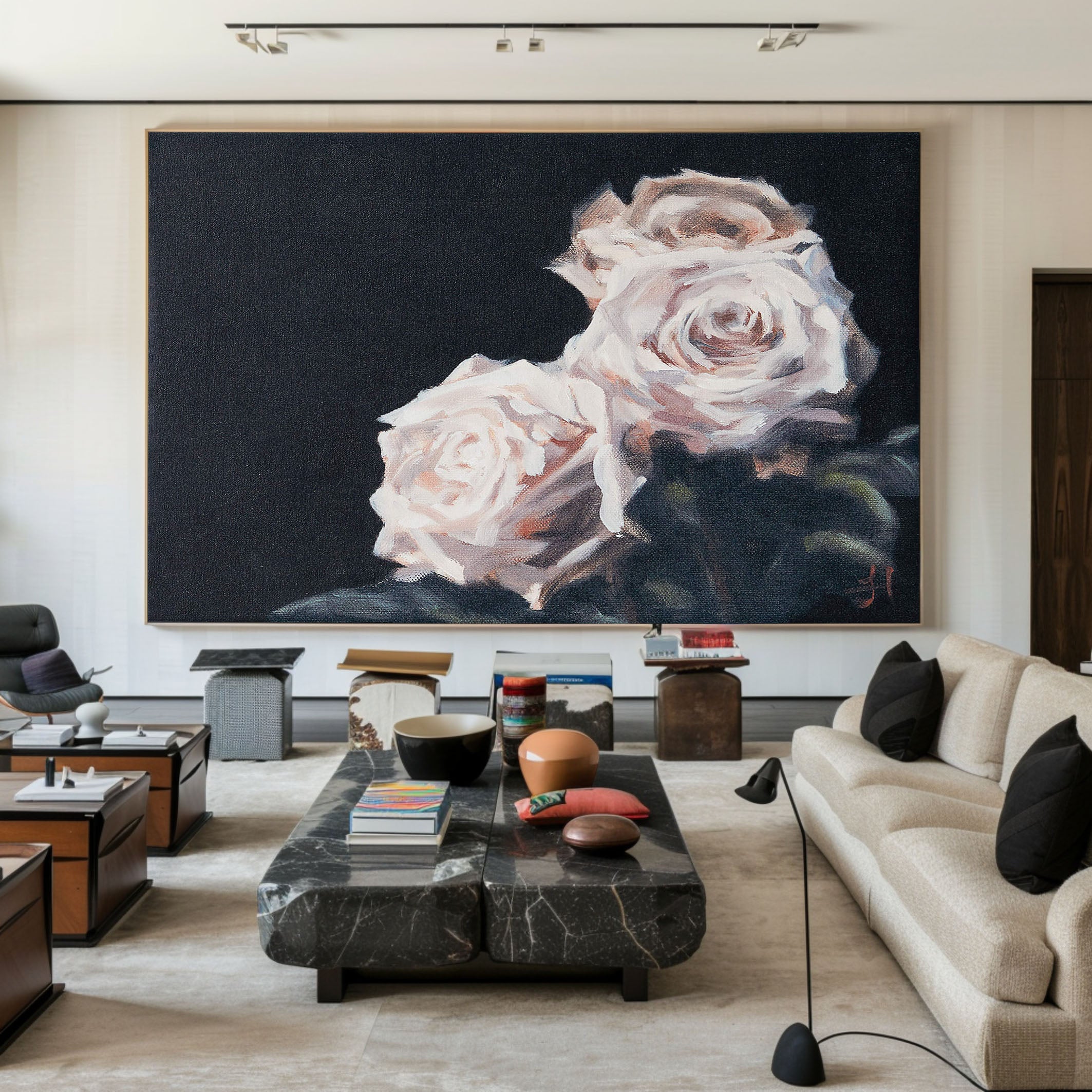 Light Roses on Dark, Contemporary Wall Art #BGA 065