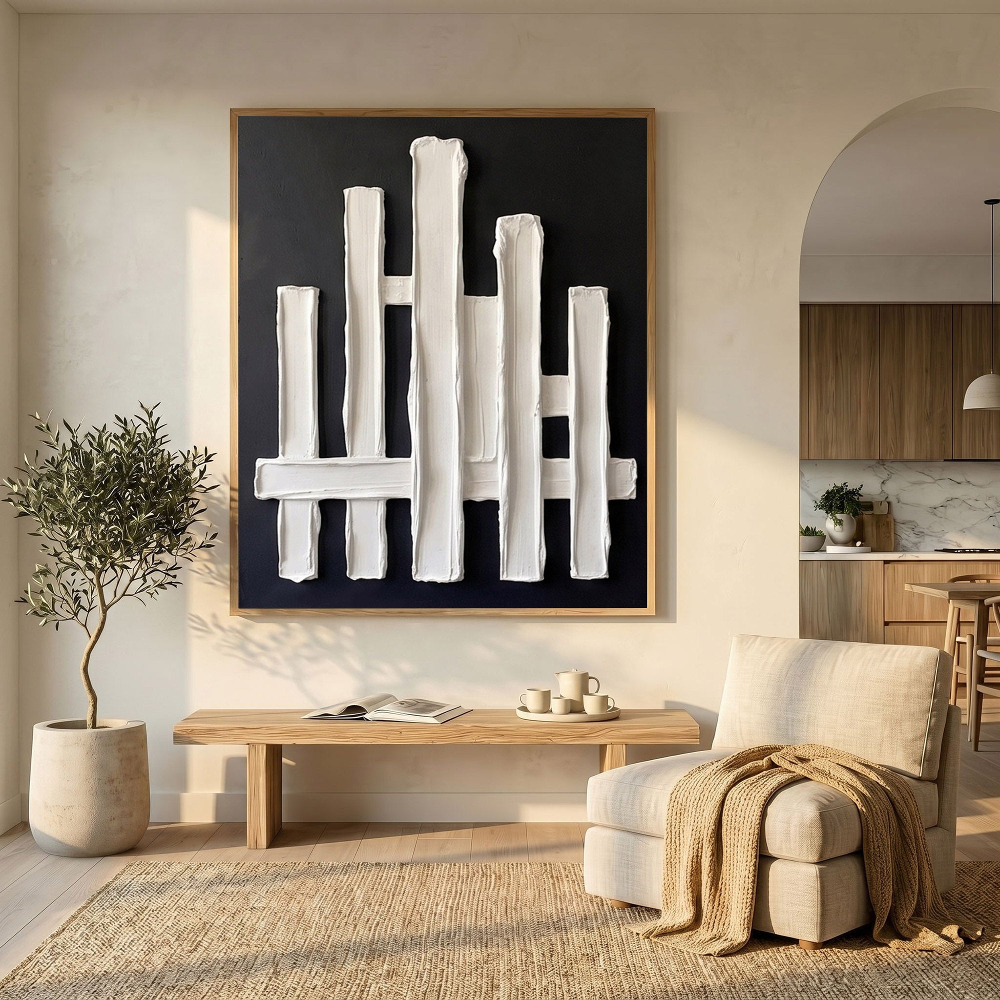 Large Textured Wall Art Abstract Plaster Painting Modern Architectural Minimalist Neutral Contemporary Decor