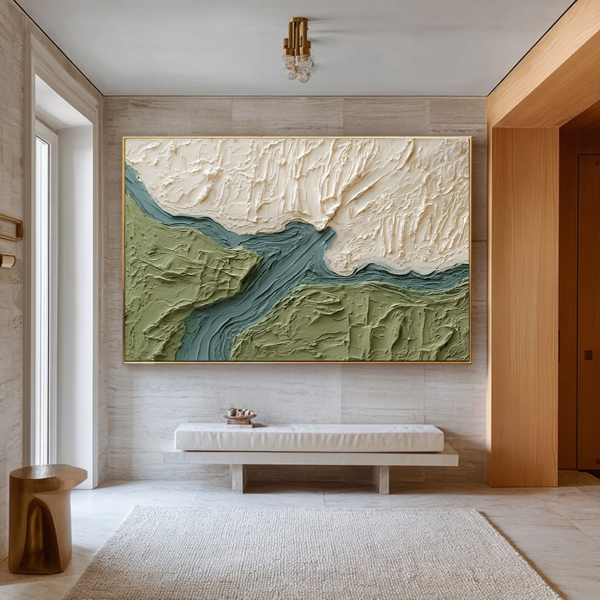 Large Abstract Oil Painting Green Landscape Art, Textured Modern Wall Art for Living Room | ArtvistaGallery #WAB 025