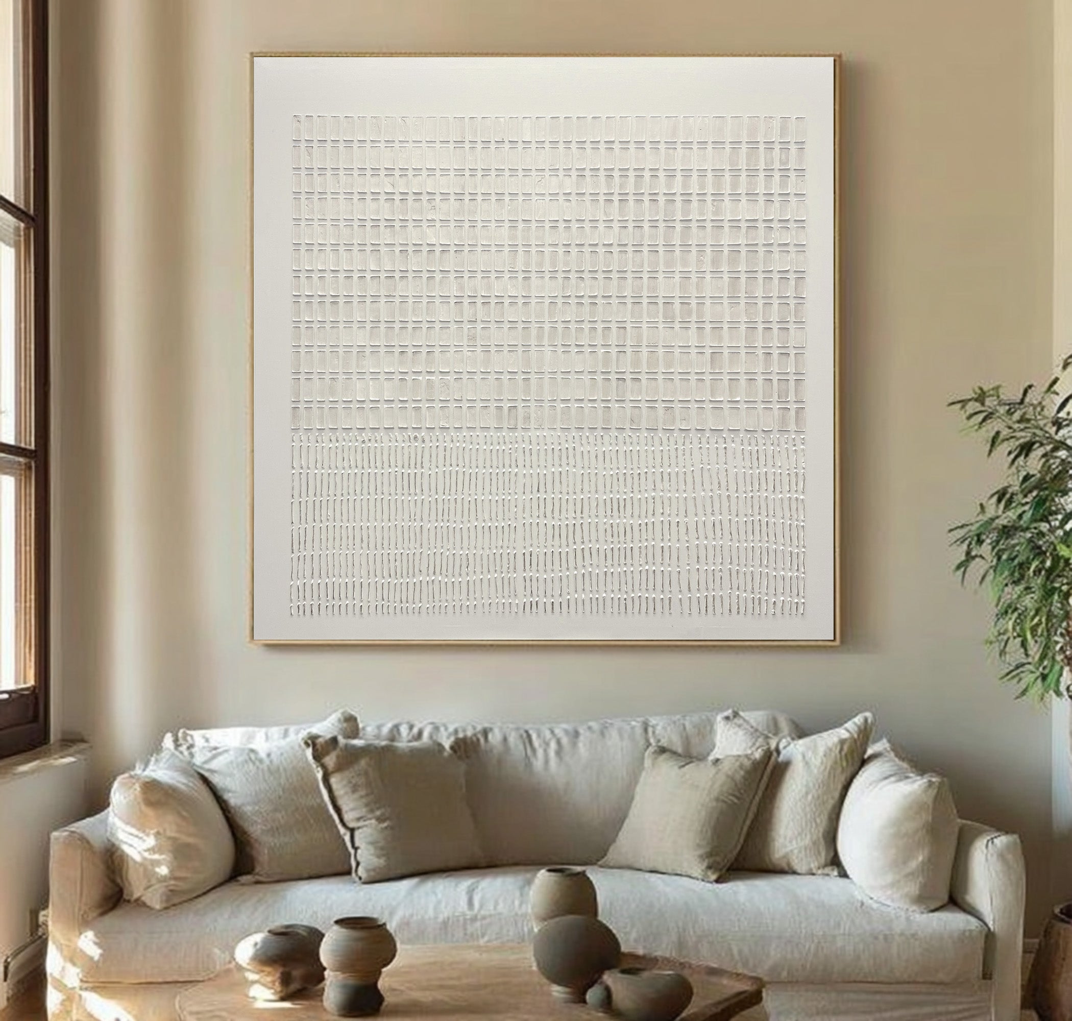 Large Abstract Oil Painting Beige Texture, Minimal Statement Wall Art for Hallway #WAB 017
