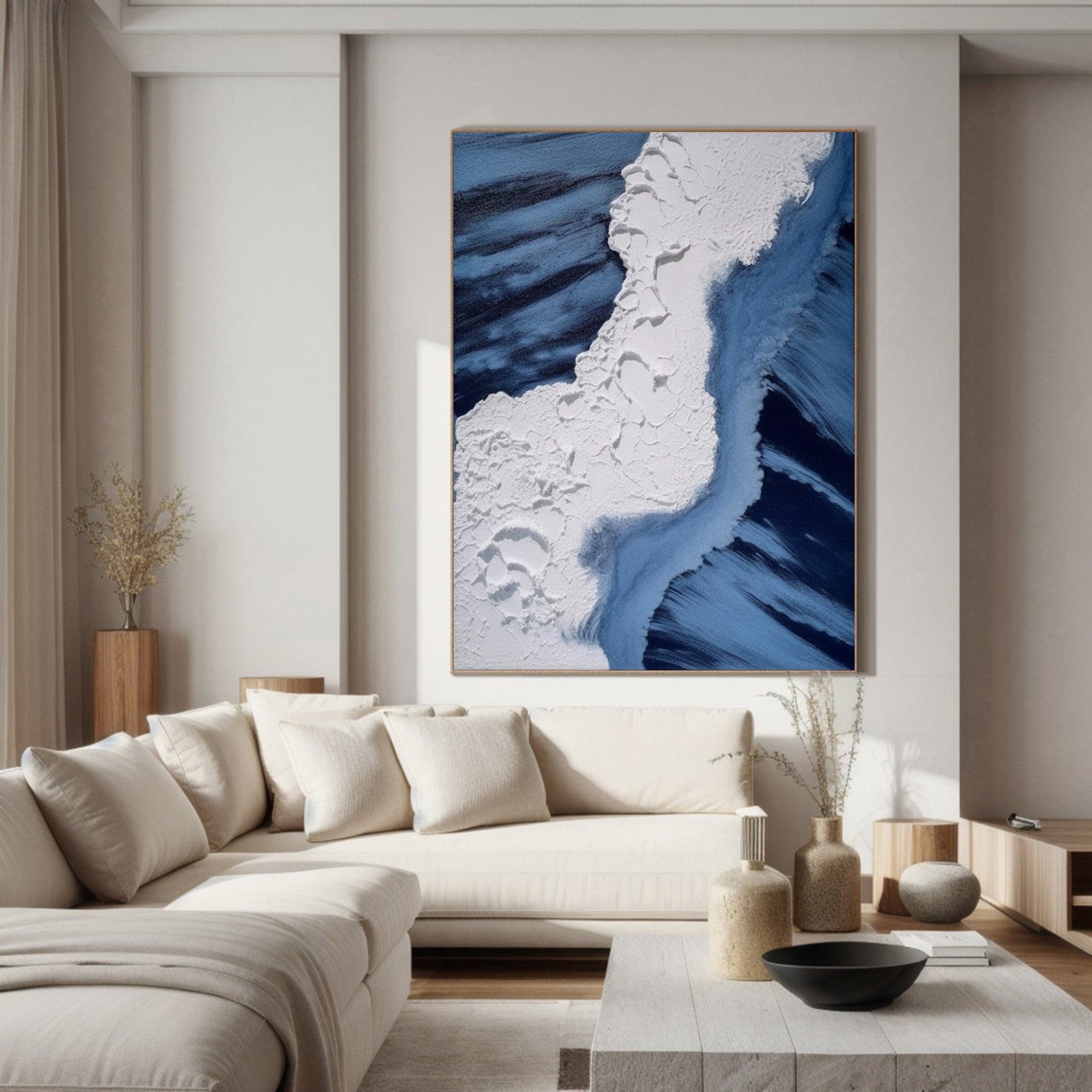 Textured Blue and White Ocean, Dynamic Seascape Wall Art #BGA 160