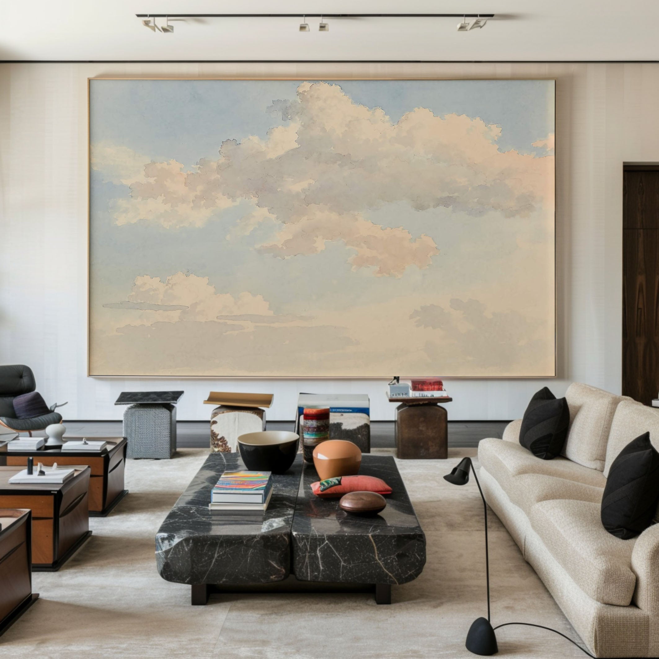 Cloudy Sky, Subtle Peach and Gray Tones, Modern Wall Art #BGA 058