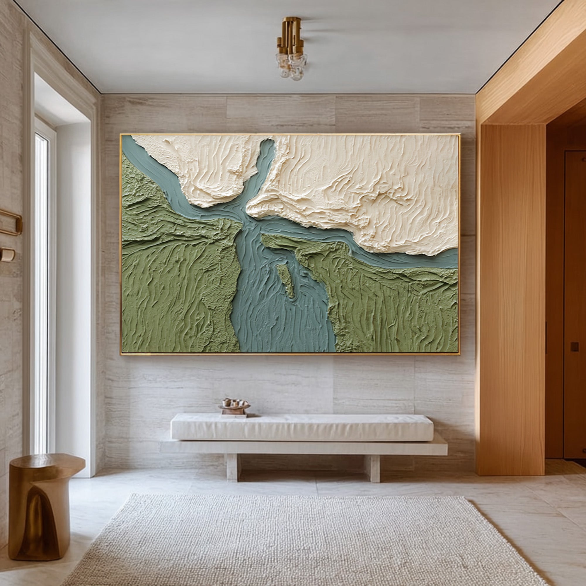 Large Contemporary Abstract Oil Painting, Green Textured Landscape Art for Interior | ArtvistaGallery #WAB 026