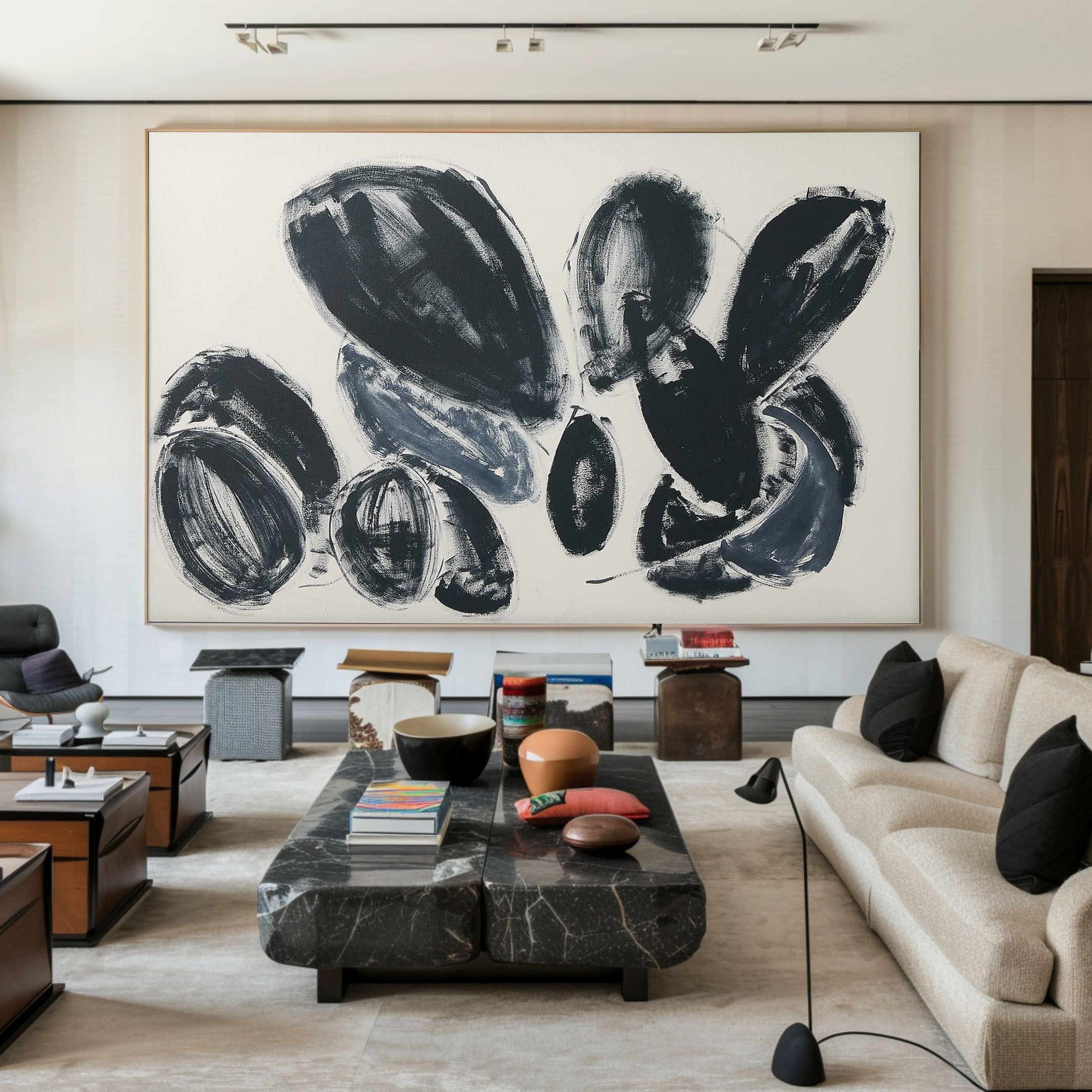Bold Rounded Forms Abstract, Large Grey Contemporary Wall Art #BGA 055
