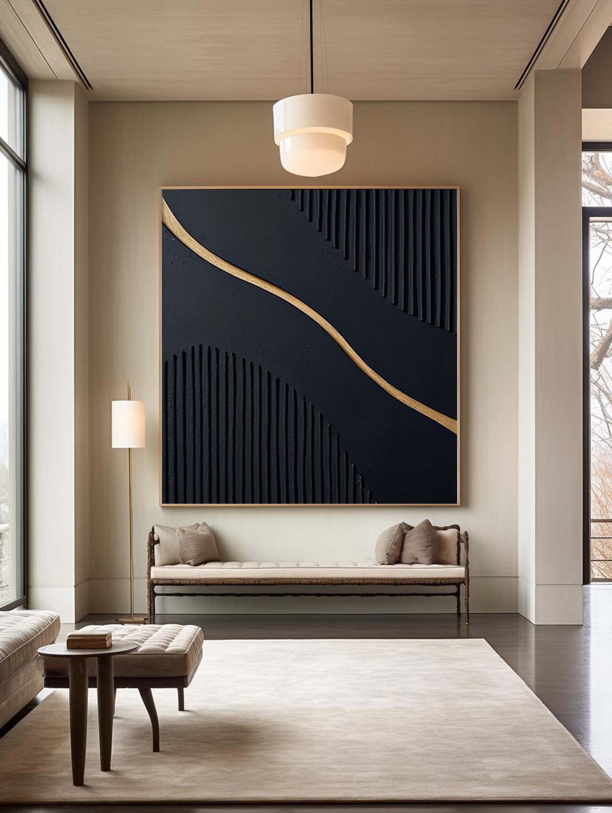 Black Modern Oil Painting Elegant Decor for Contemporary Interiors #BM 018