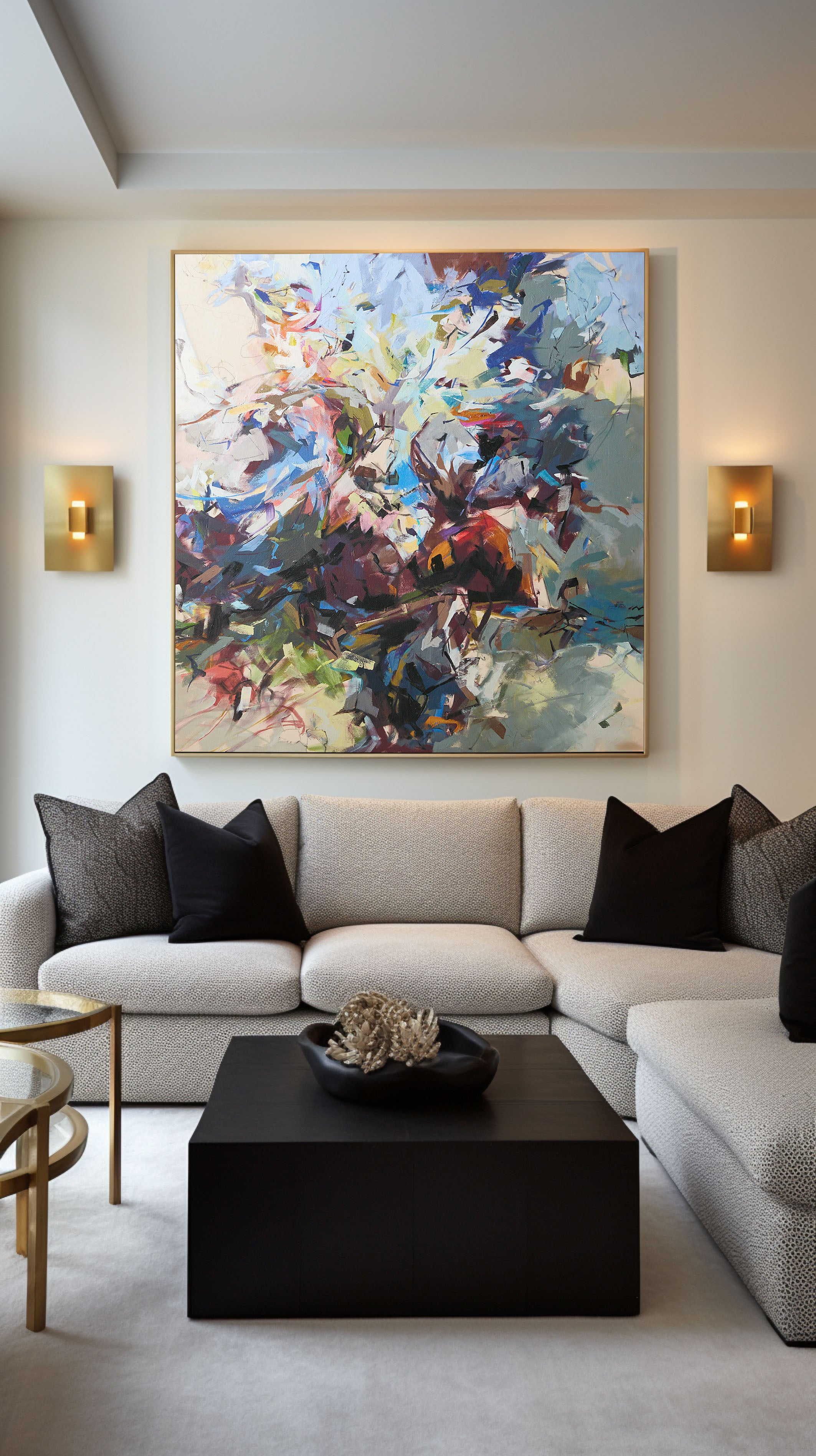 Colorful Abstract with Dynamic Brushwork, Minimalist Wall Art #BGA 072