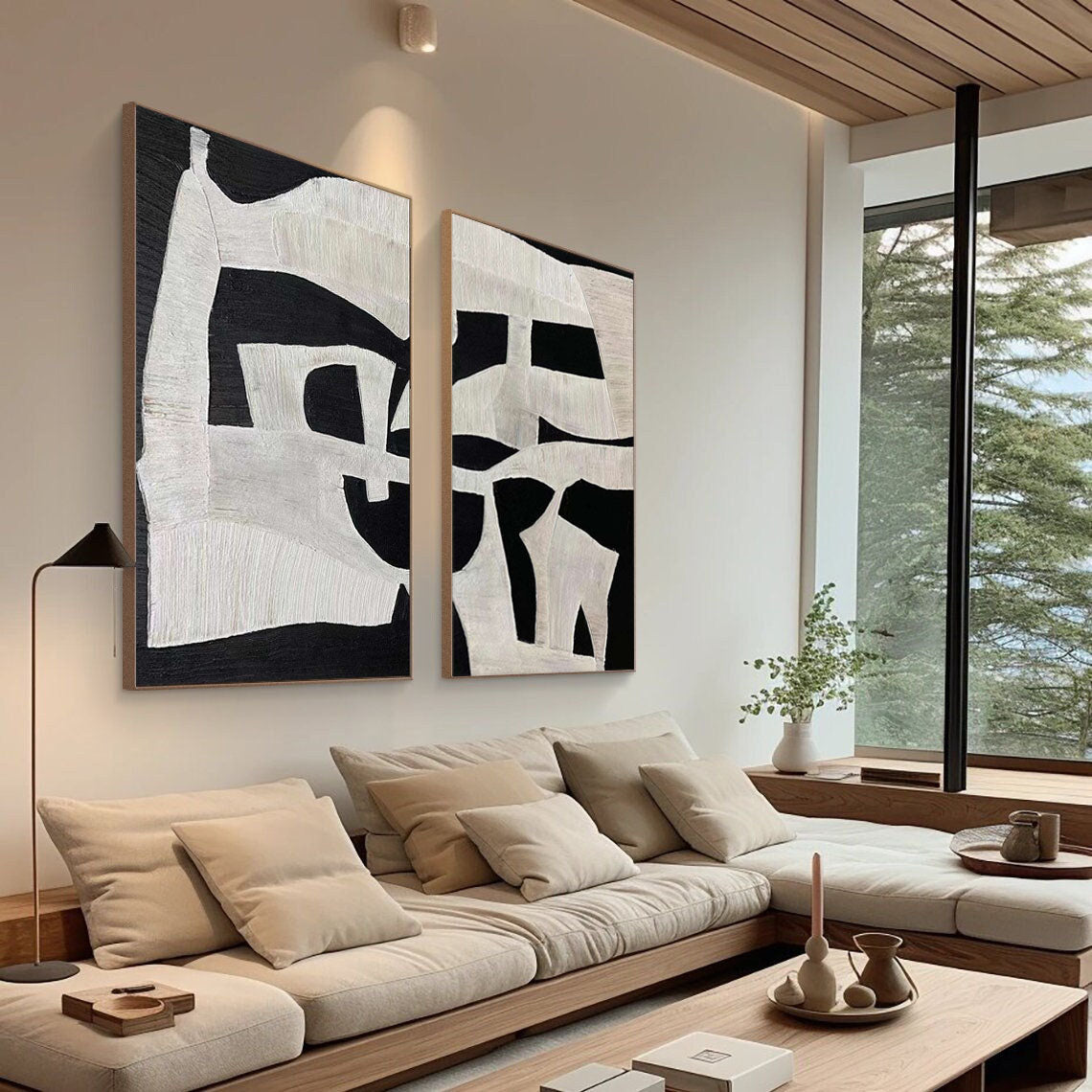 Black & White Abstract Painting SET OF 2 #AVG 012