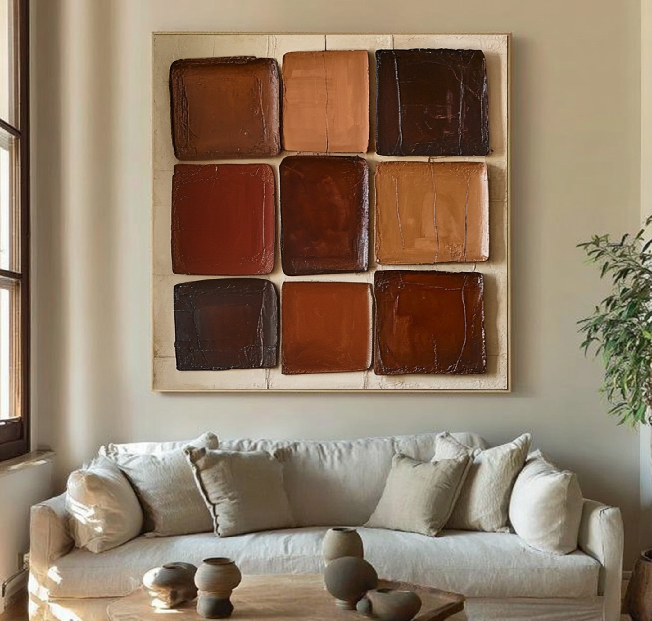Large Contemporary Abstract Oil Painting, Earth Tone Textured Art for Modern Interior | ArtvistaGallery #WAB 009