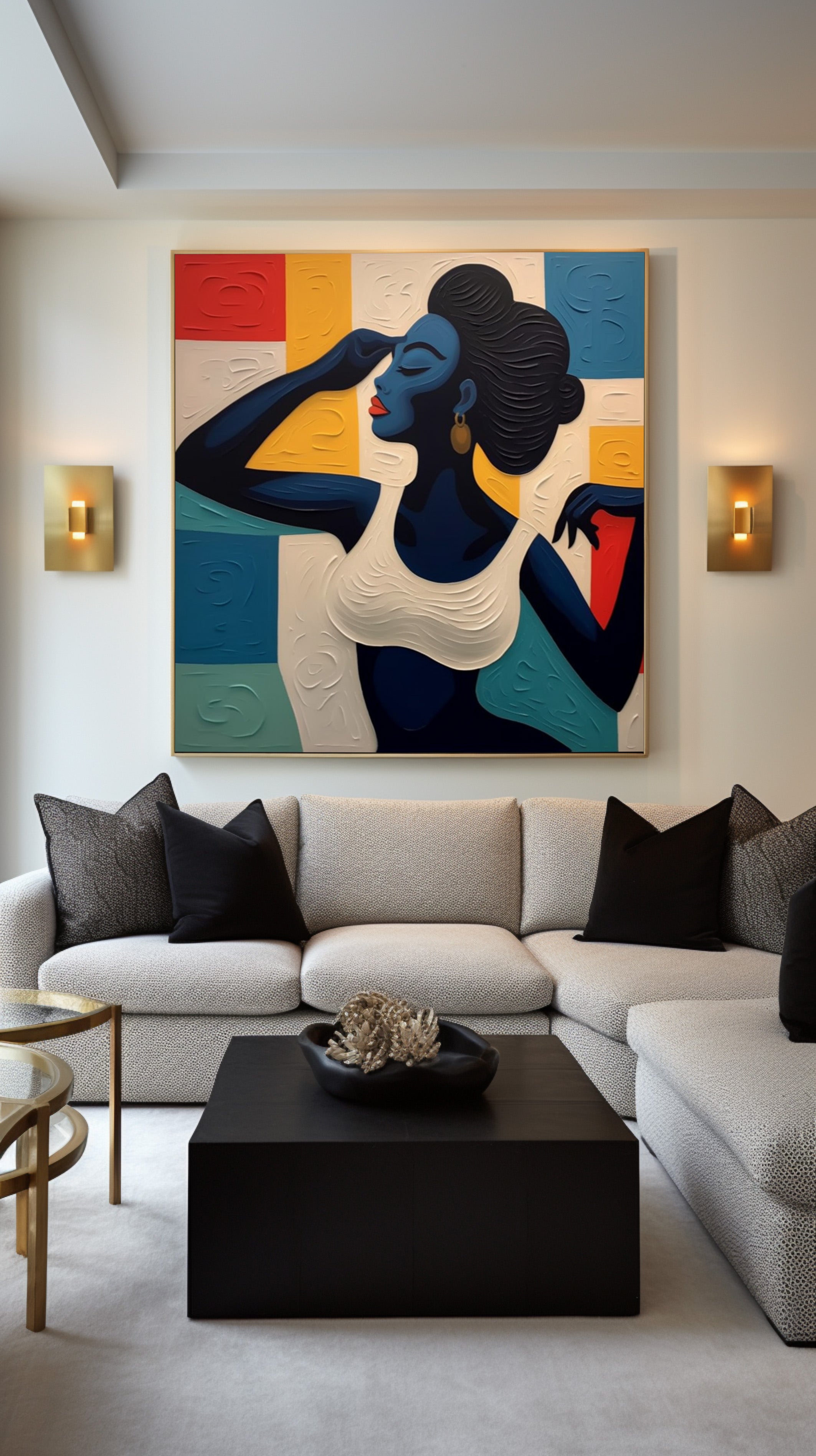 Stylized Portrait with Textured Color Blocks, Modern Wall Art #BGA 159